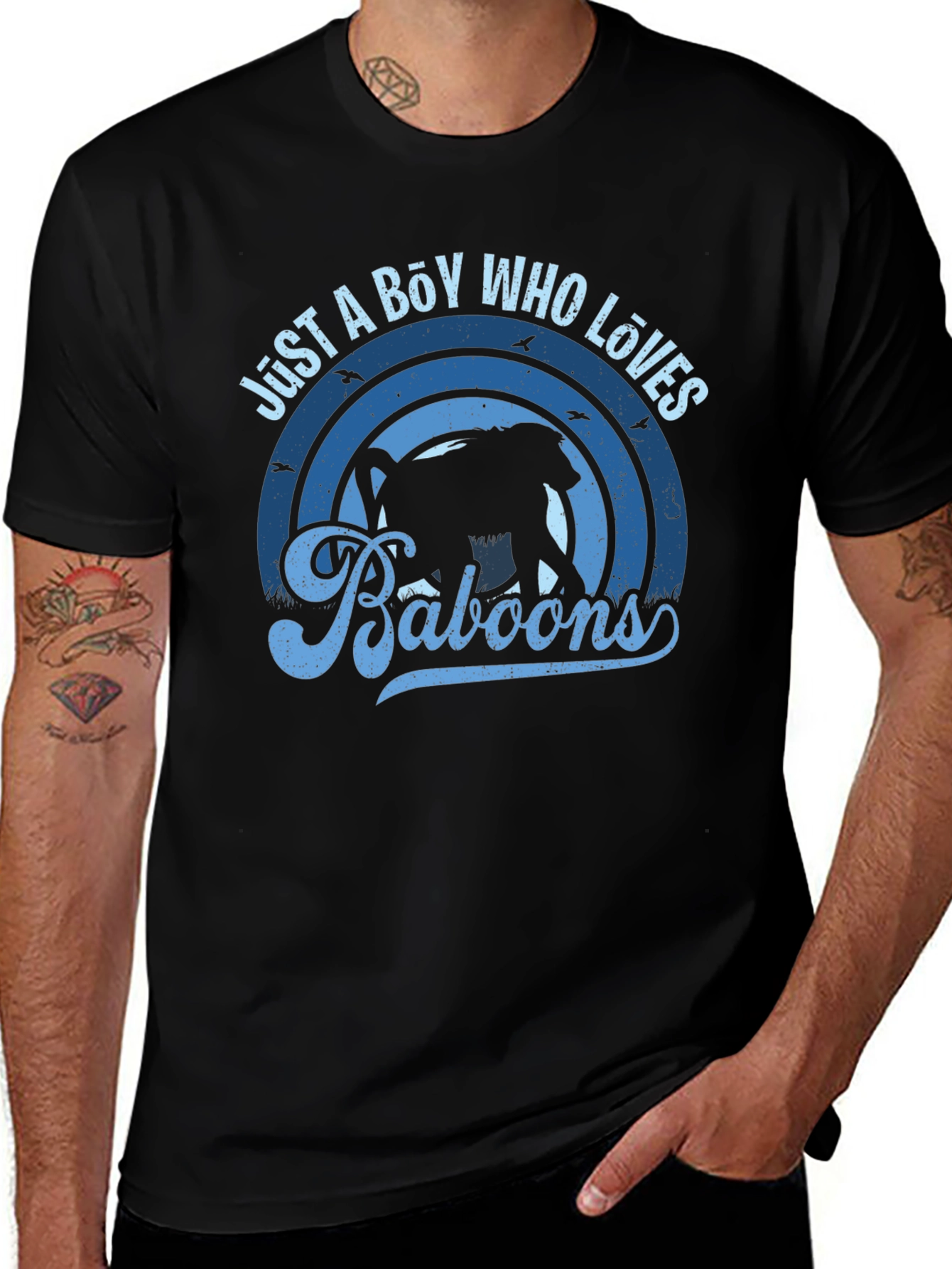 Just A Boy Who Loves Baboons Black Graphic T-Shirt