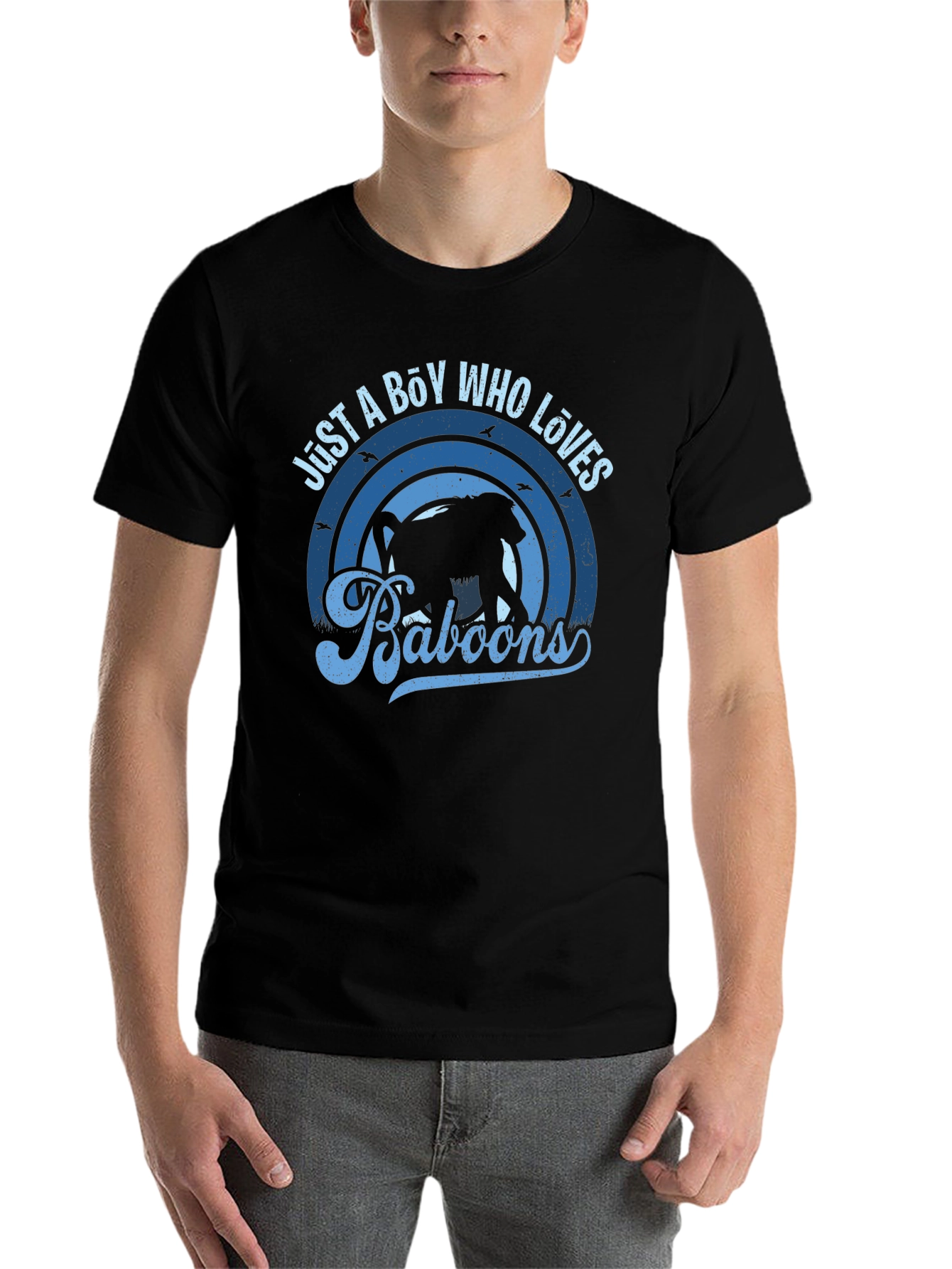Just A Boy Who Loves Baboons Black Graphic T-Shirt