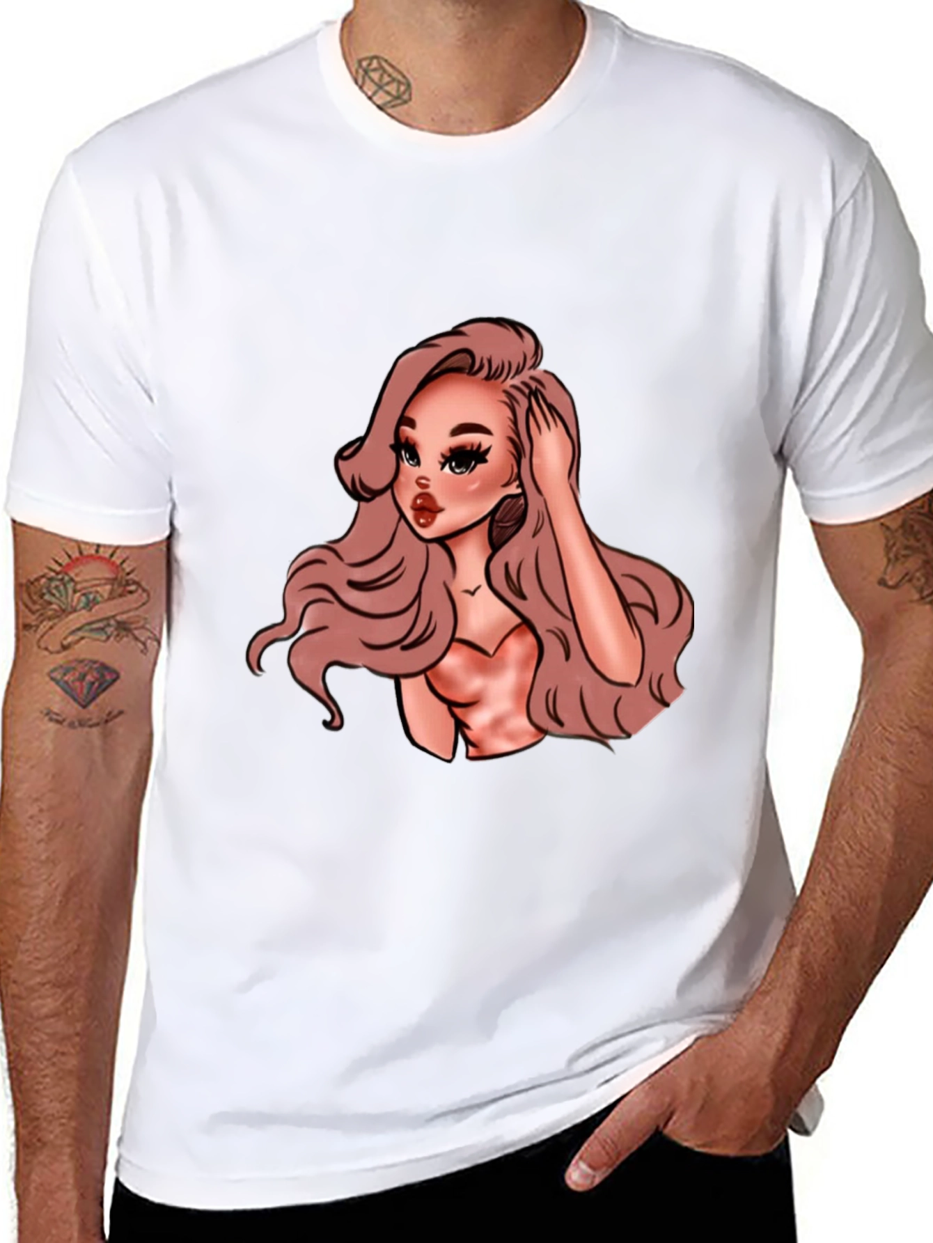 Cartoon Woman Graphic Black T-Shirt
