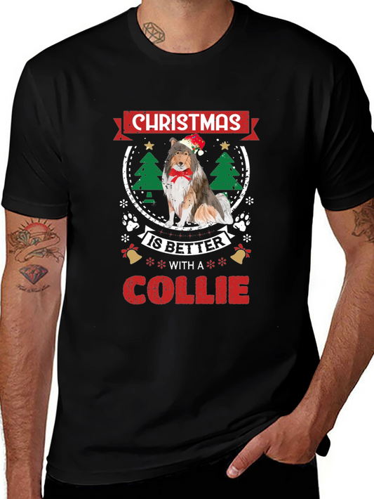 Christmas Collie Dog Graphic Tee
