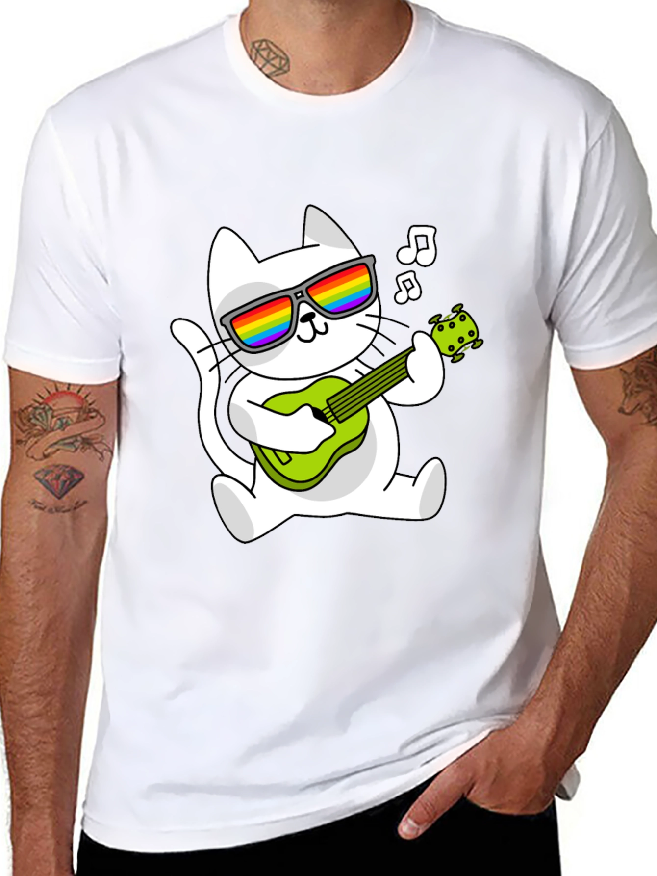 Cool Cat Guitarist Graphic Tee - Black