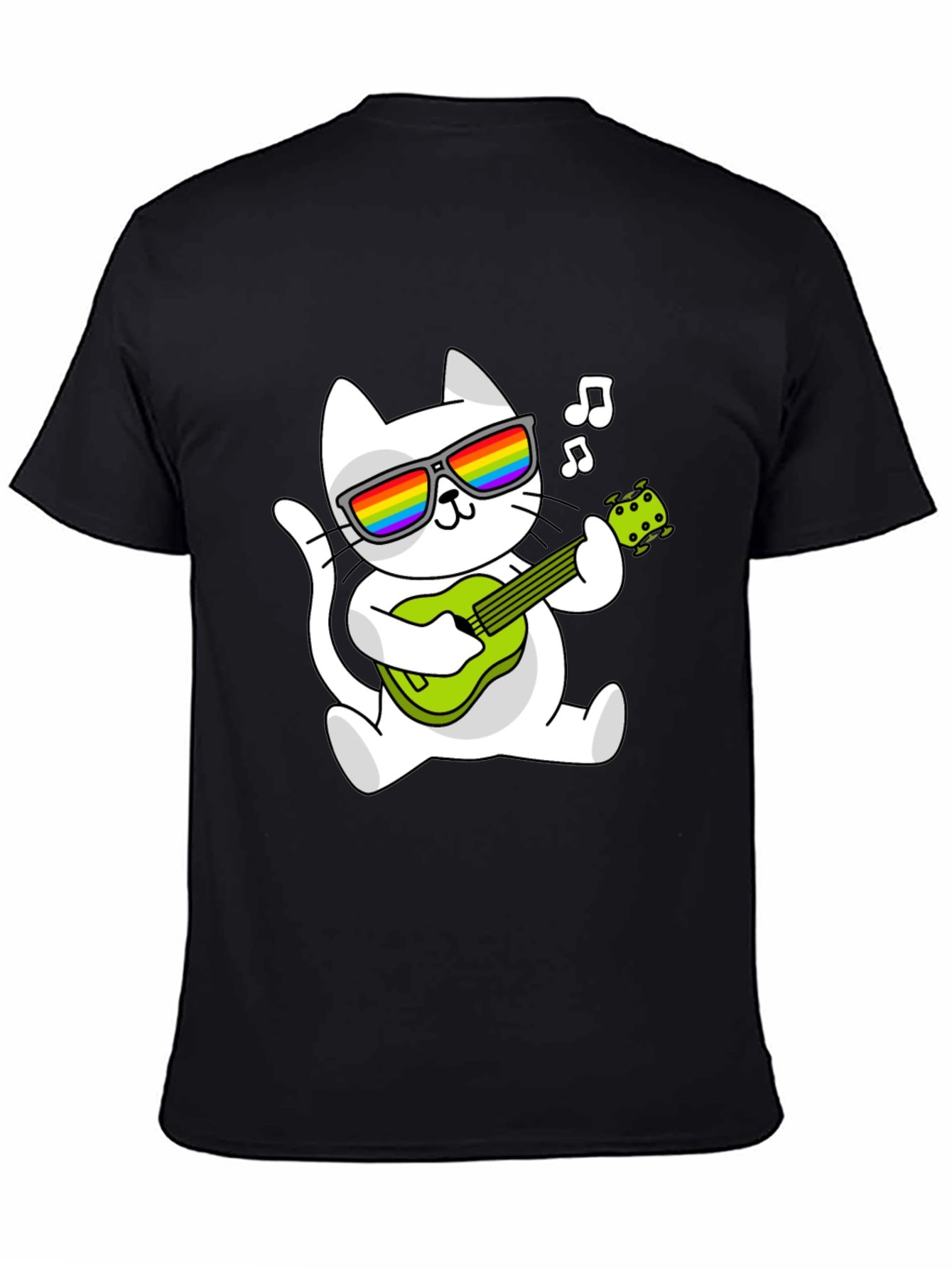Cool Cat Guitarist Graphic Tee - Black