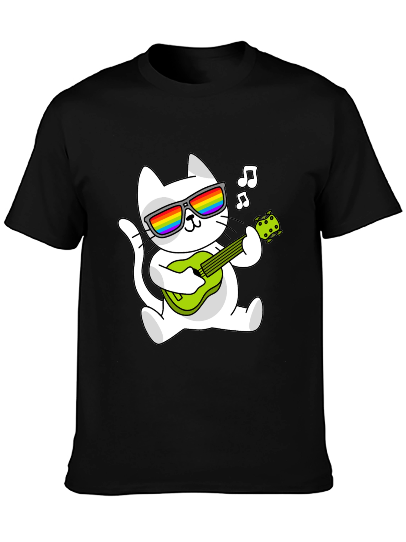 Cool Cat Guitarist Graphic Tee - Black