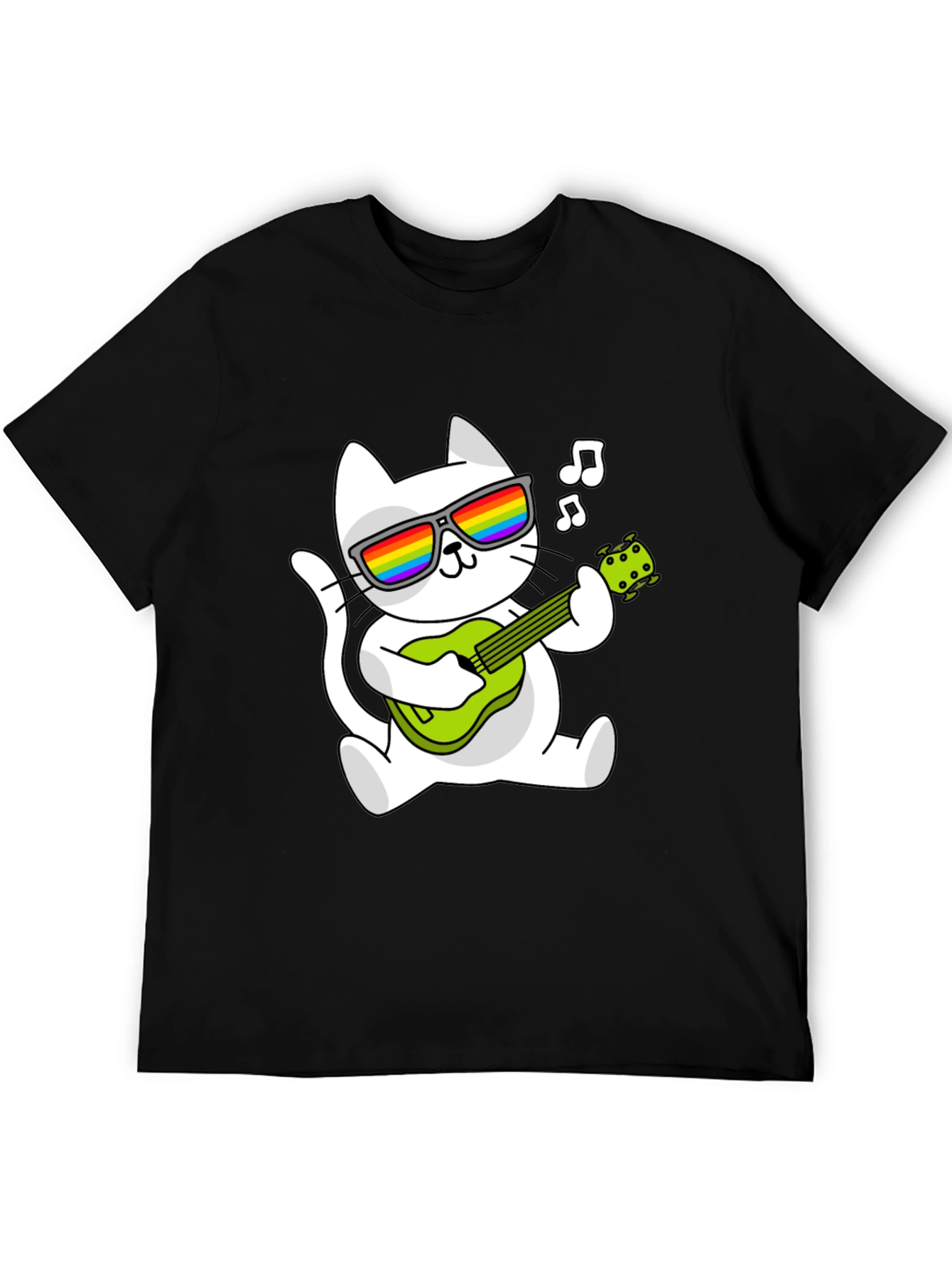 Cool Cat Guitarist Graphic Tee - Black