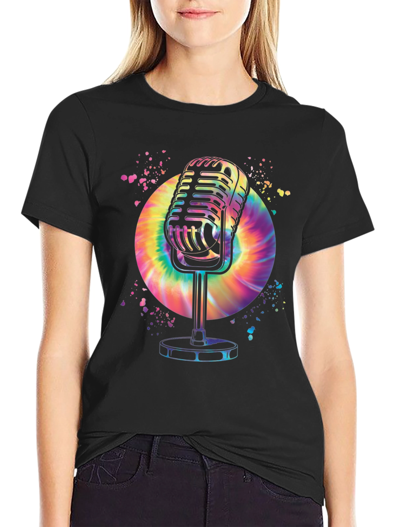 Retro Microphone Graphic T-Shirt - Black