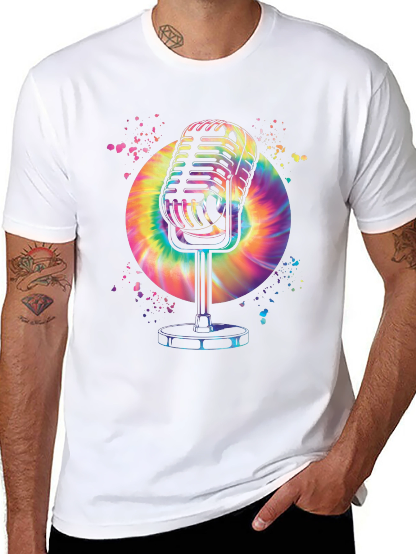 Retro Microphone Graphic T-Shirt - Black