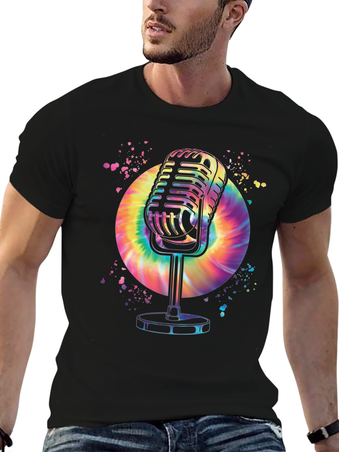 Retro Microphone Graphic T-Shirt - Black