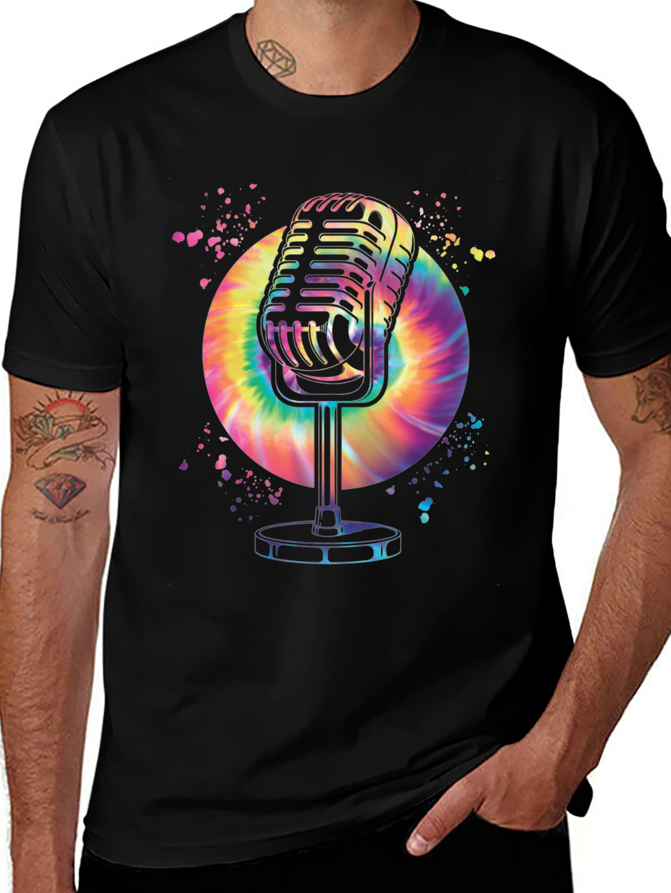 Retro Microphone Graphic T-Shirt - Black