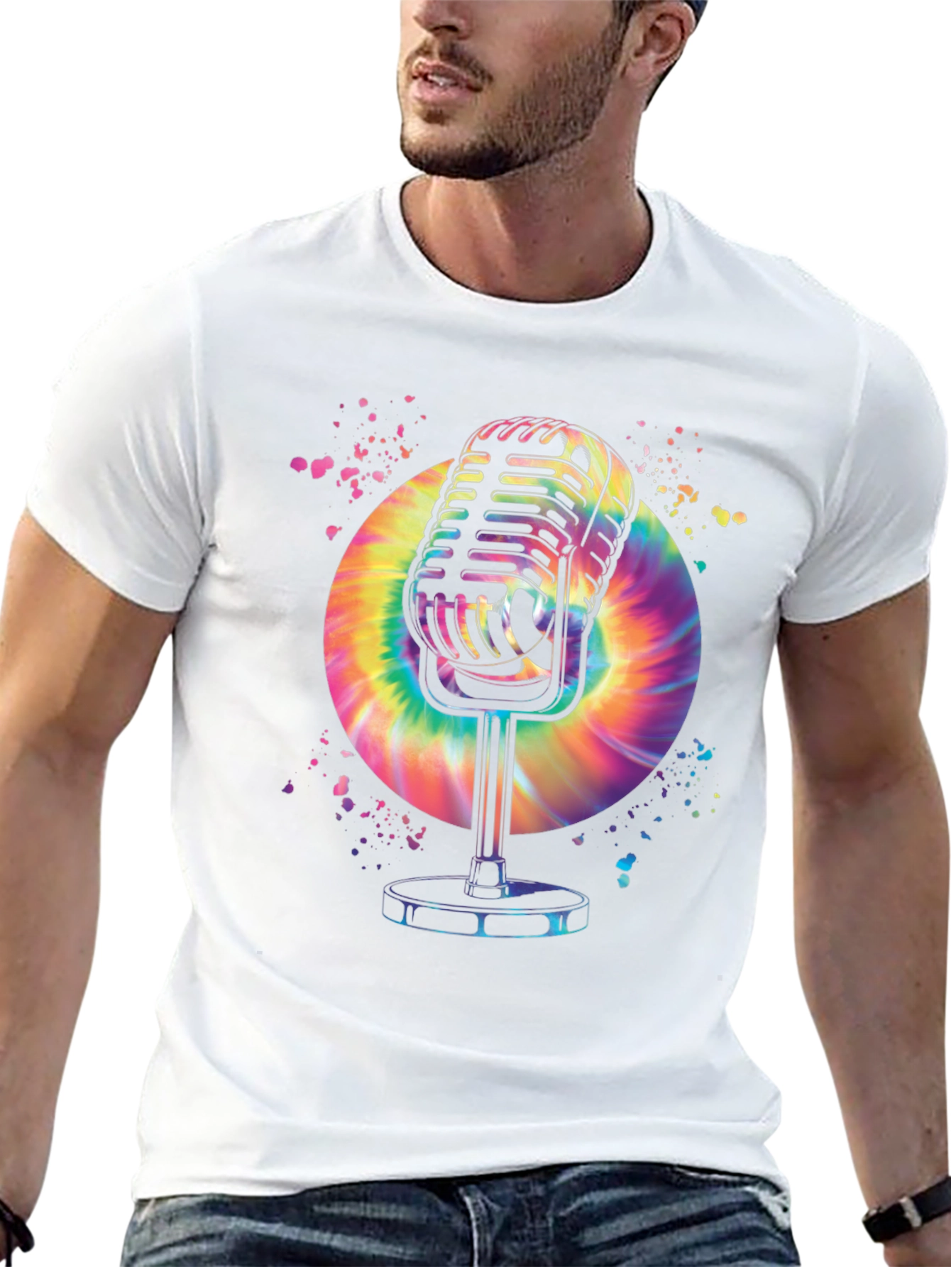 Retro Microphone Graphic T-Shirt - Black