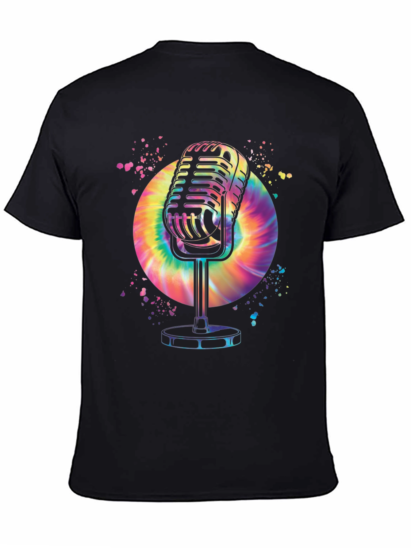 Retro Microphone Graphic T-Shirt - Black