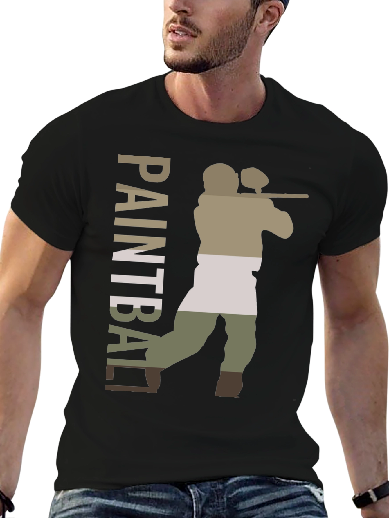 Paintball Player Graphic Tee - Black Cotton Blend
