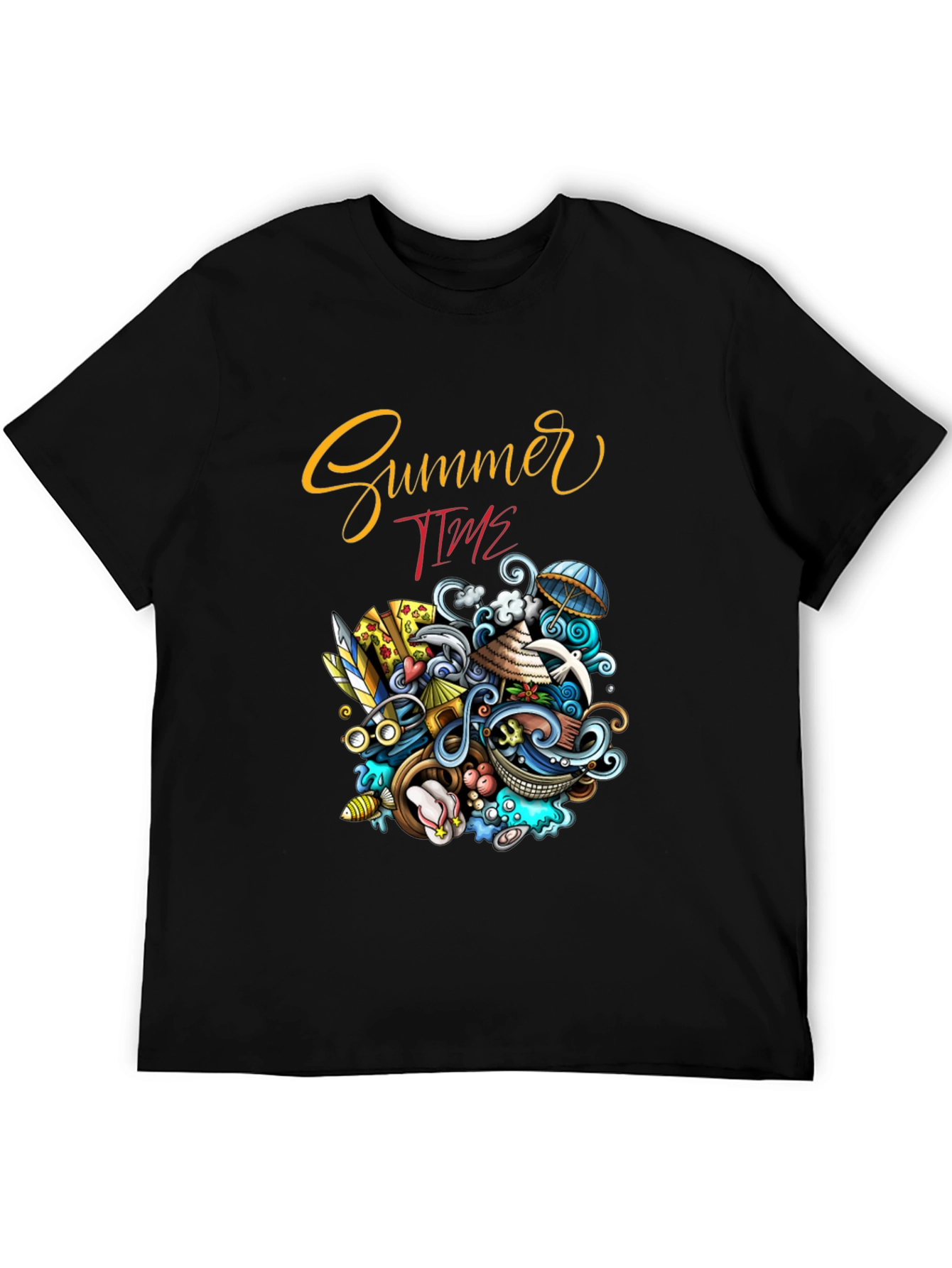 Summer Time Graphic Print Black T-Shirt