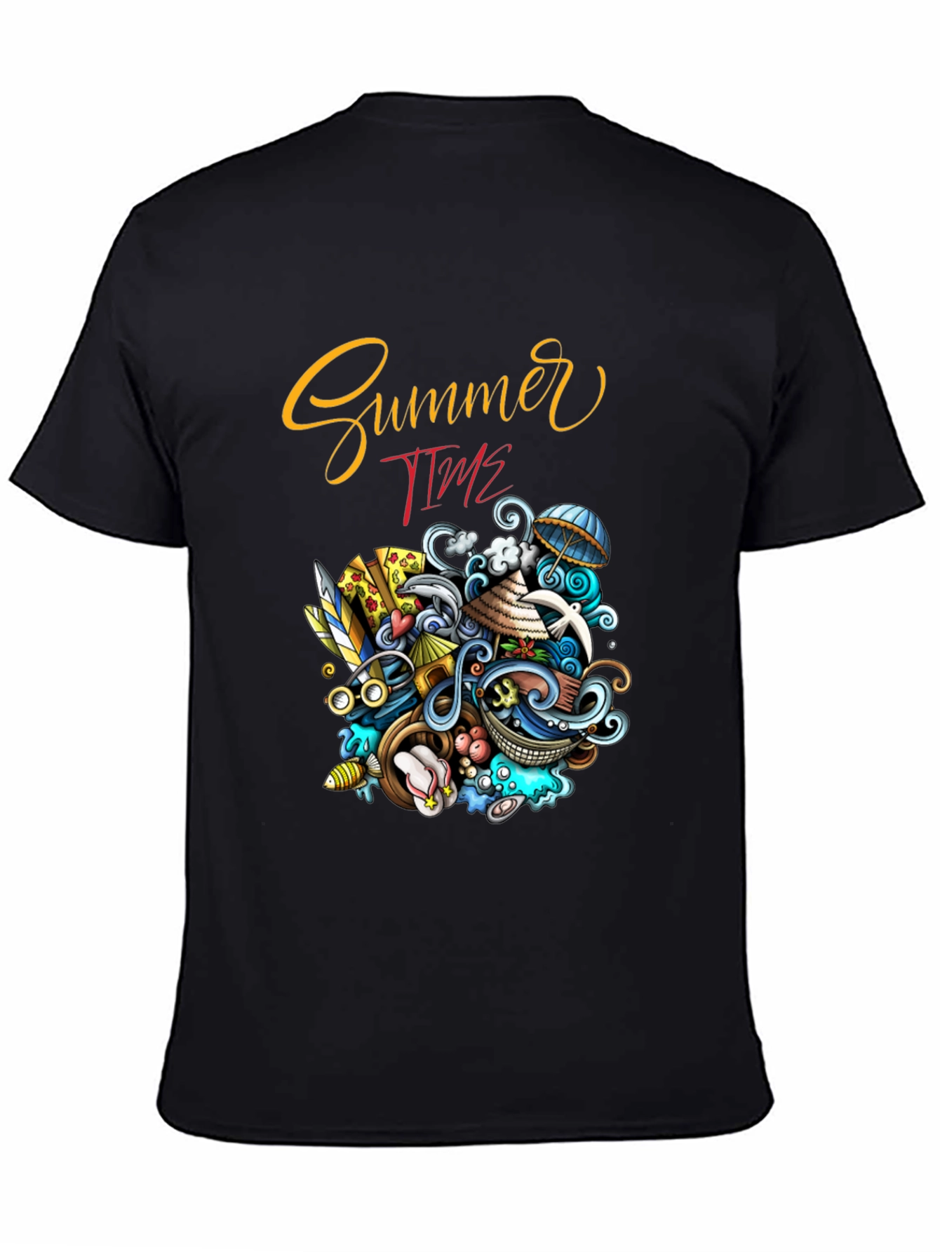 Summer Time Graphic Print Black T-Shirt