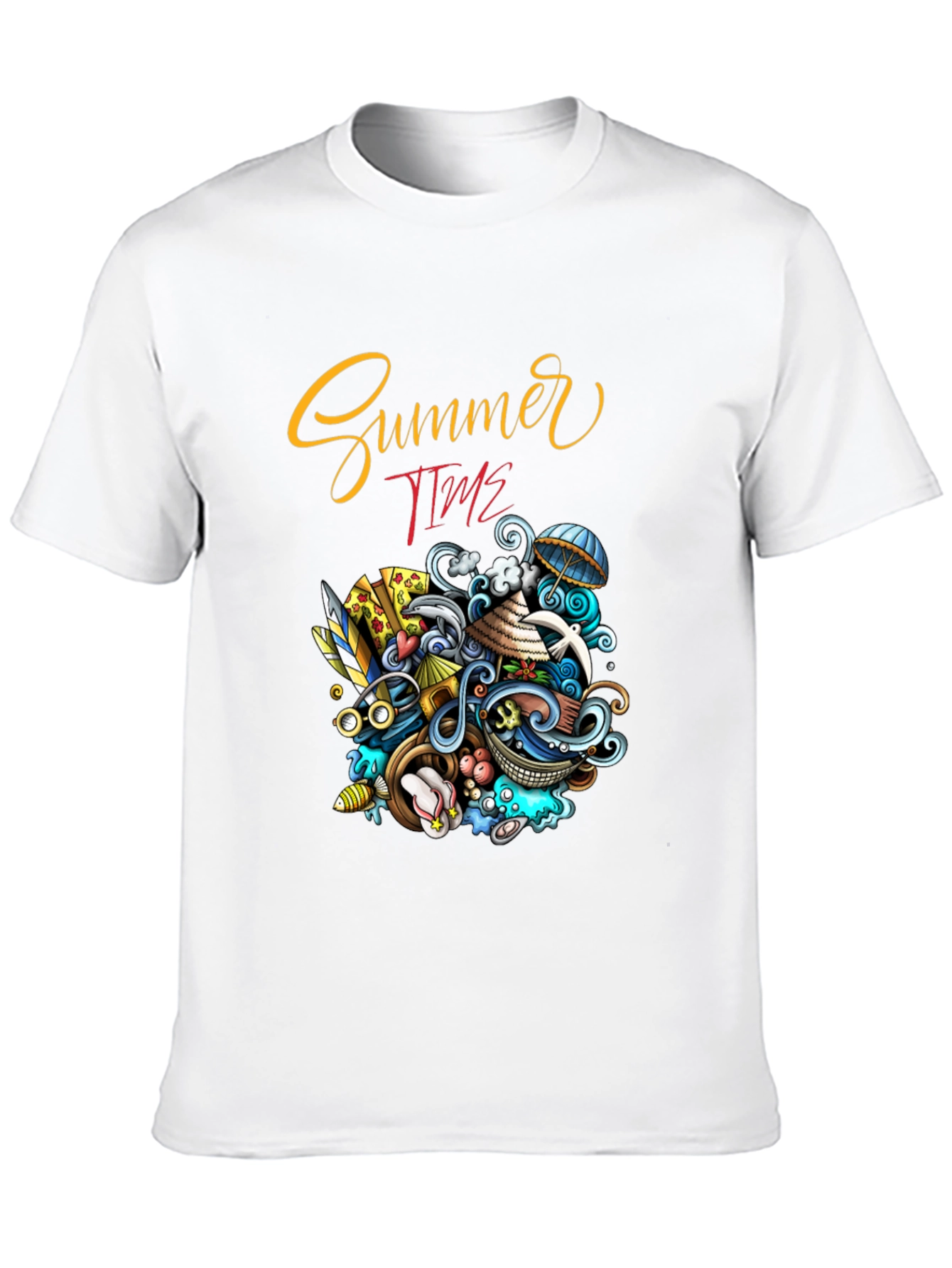 Summer Time Graphic Print Black T-Shirt