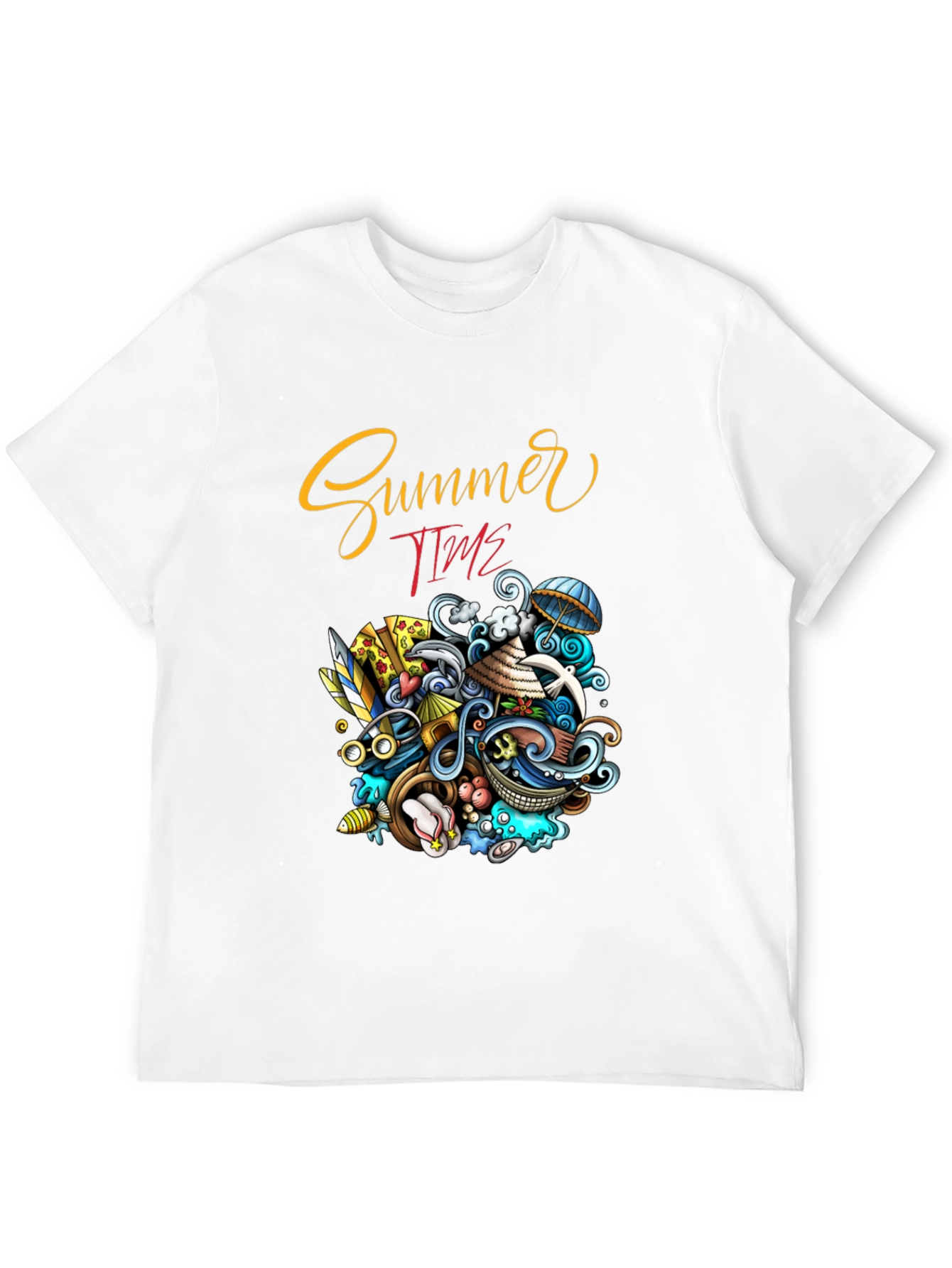 Summer Time Graphic Print Black T-Shirt