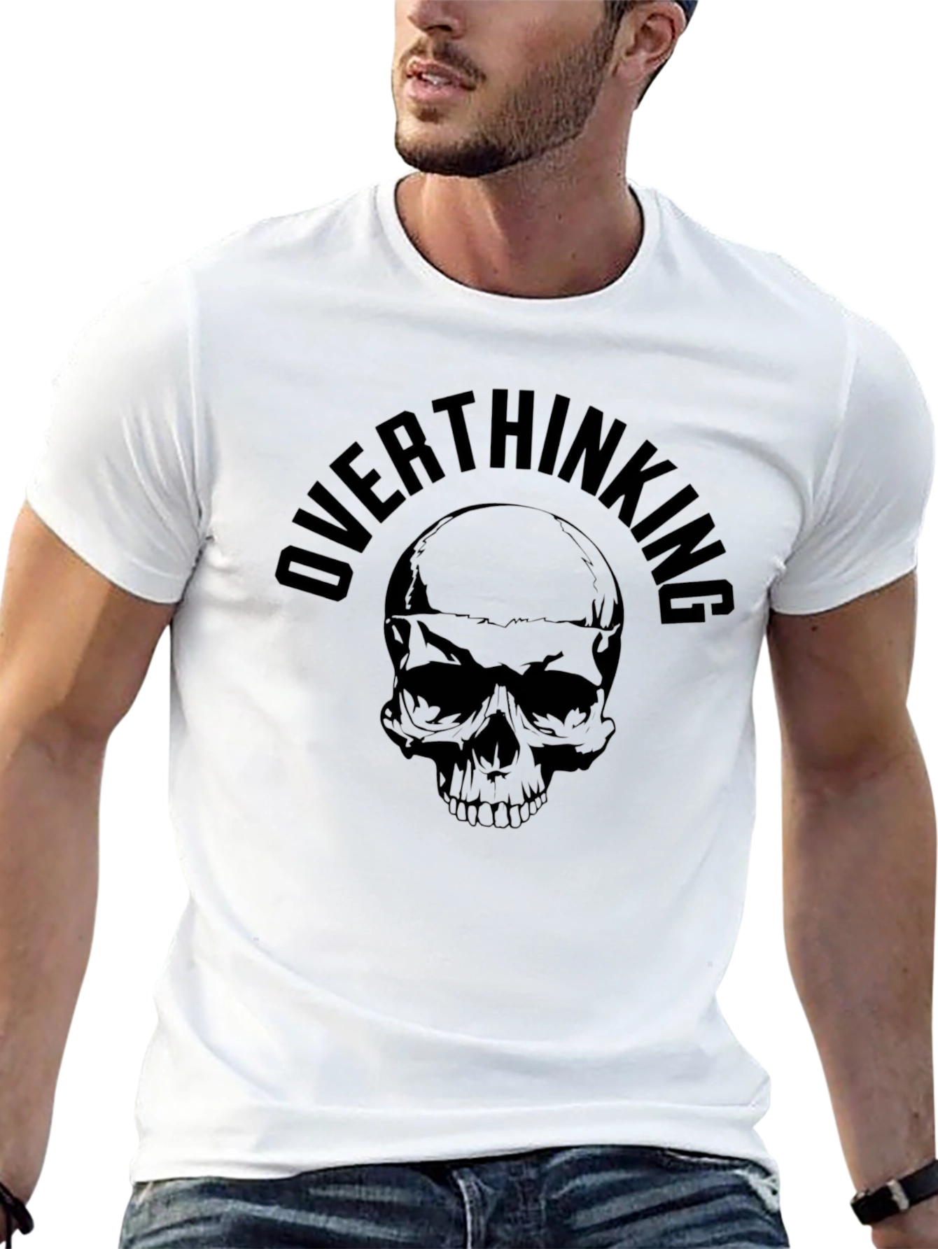 Overthinking Skull Graphic Black T-Shirt
