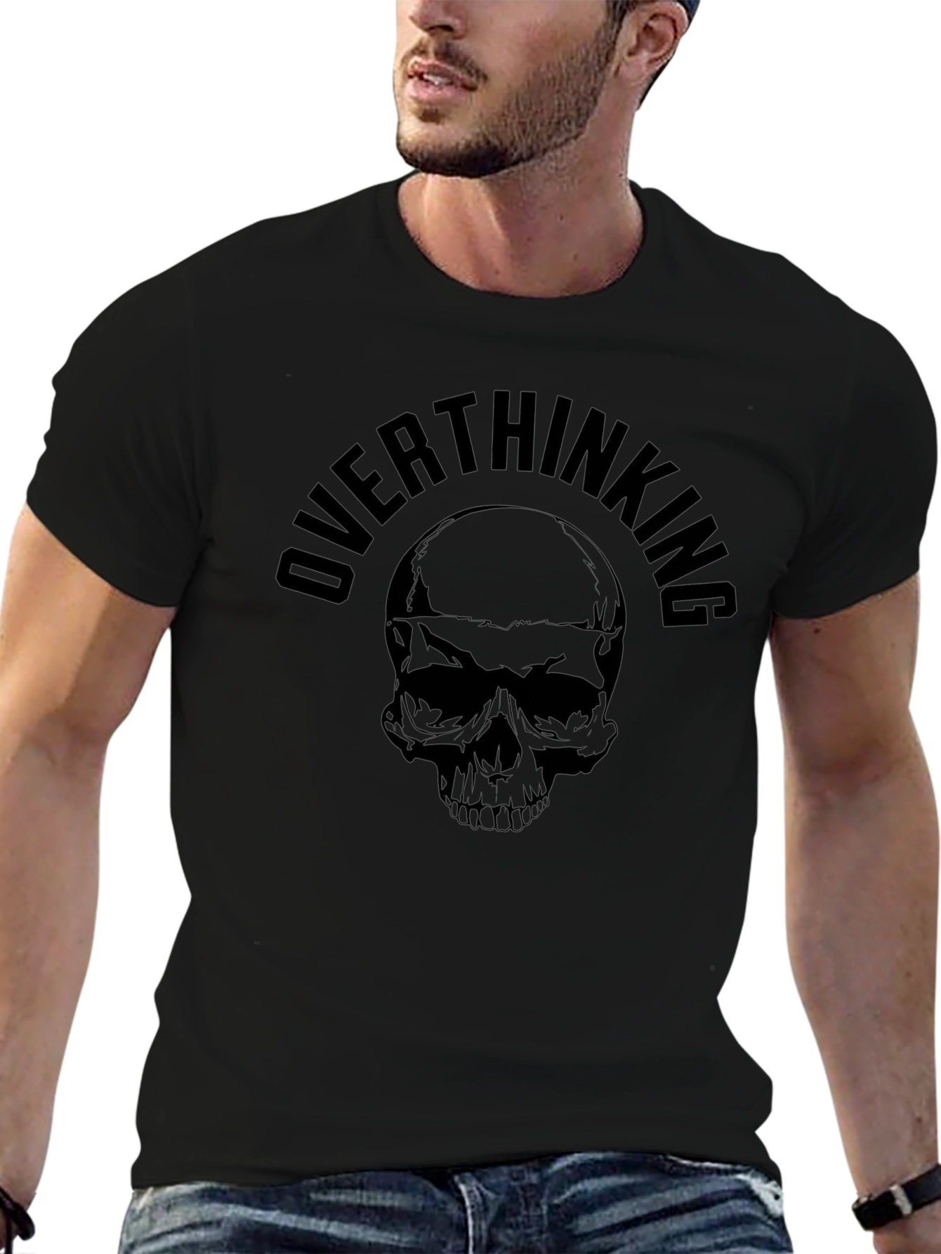 Overthinking Skull Graphic Black T-Shirt