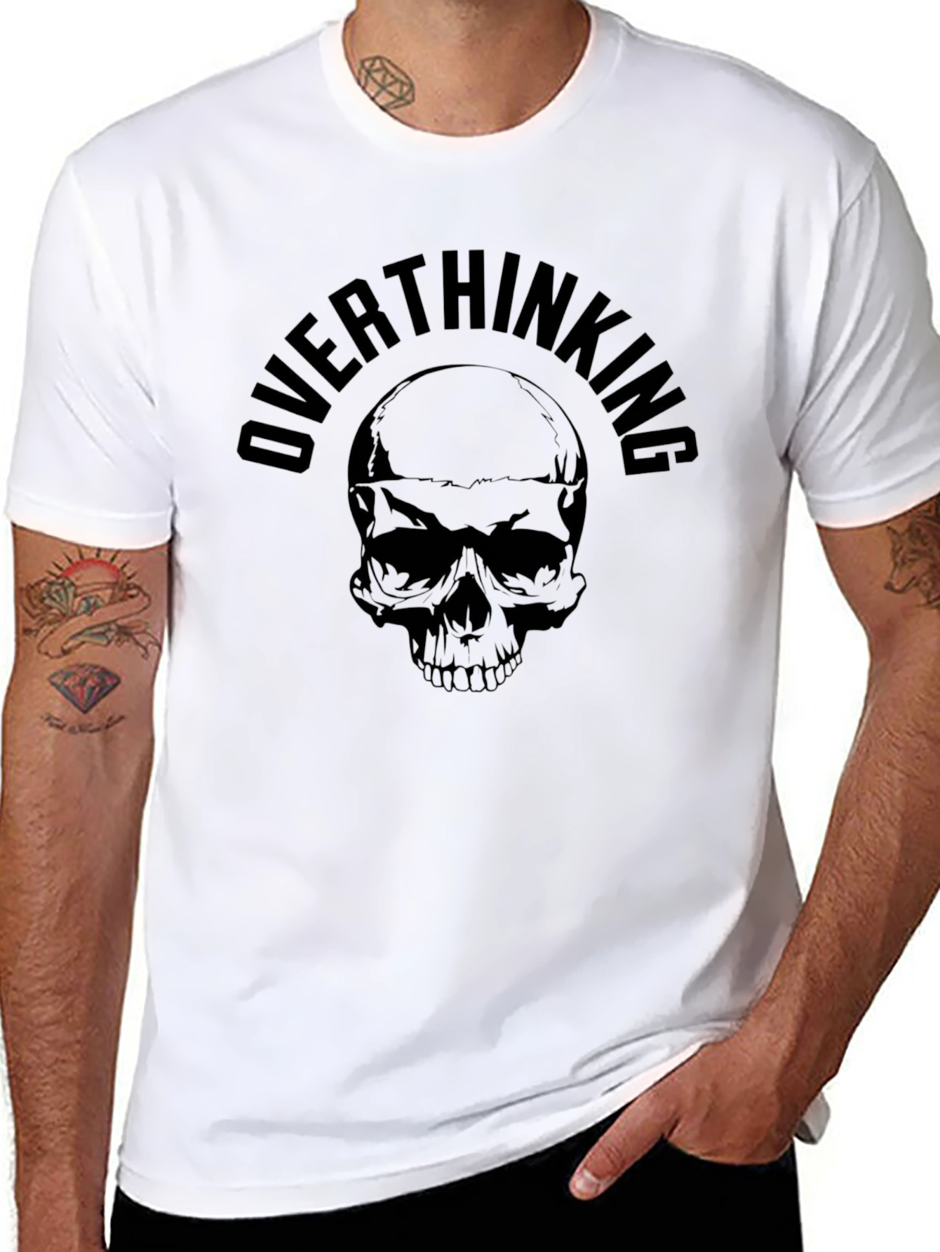 Overthinking Skull Graphic Black T-Shirt