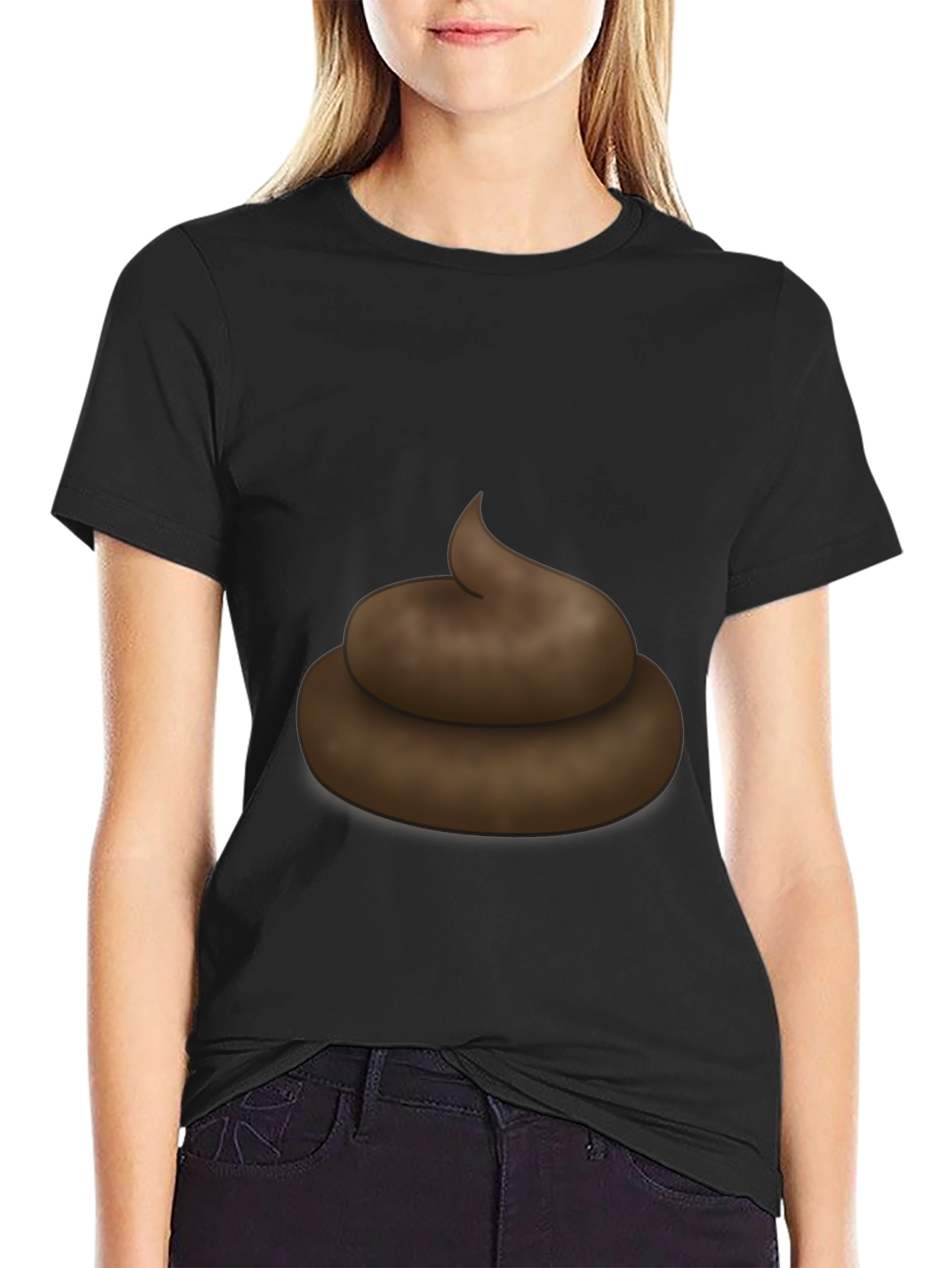 Poop Emoji Graphic Black T-Shirt - Novelty Tee