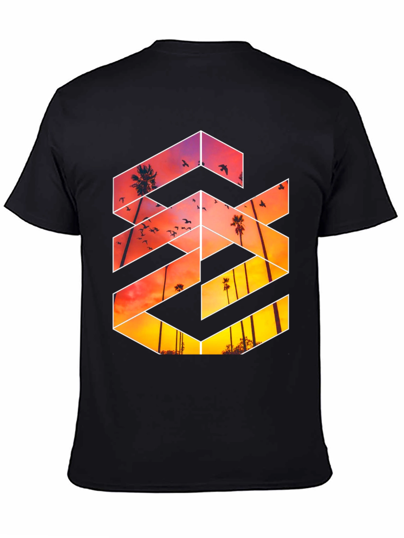 Sunset Palm Tree Graphic Tee - Black Casual T-Shirt