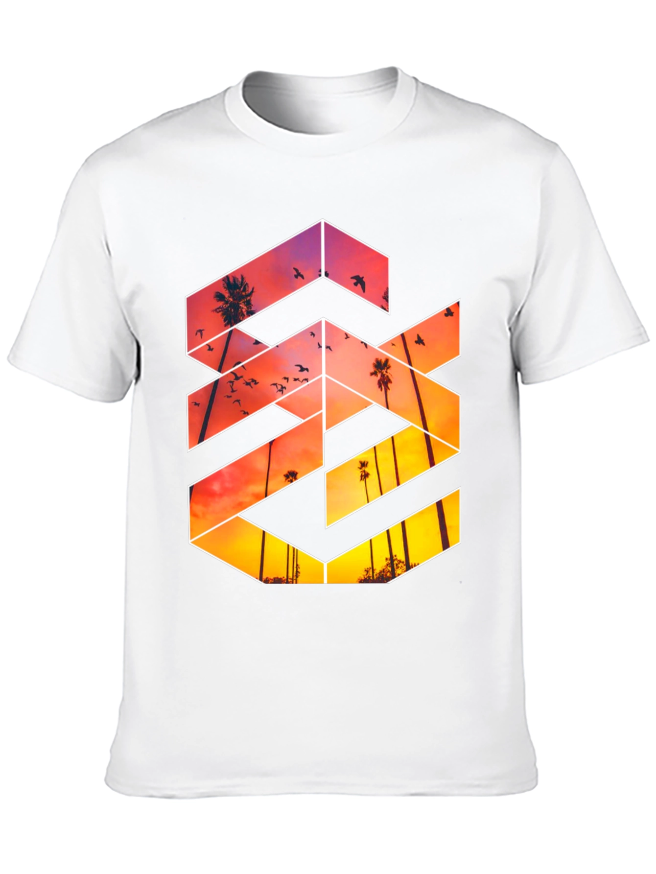 Sunset Palm Tree Graphic Tee - Black Casual T-Shirt