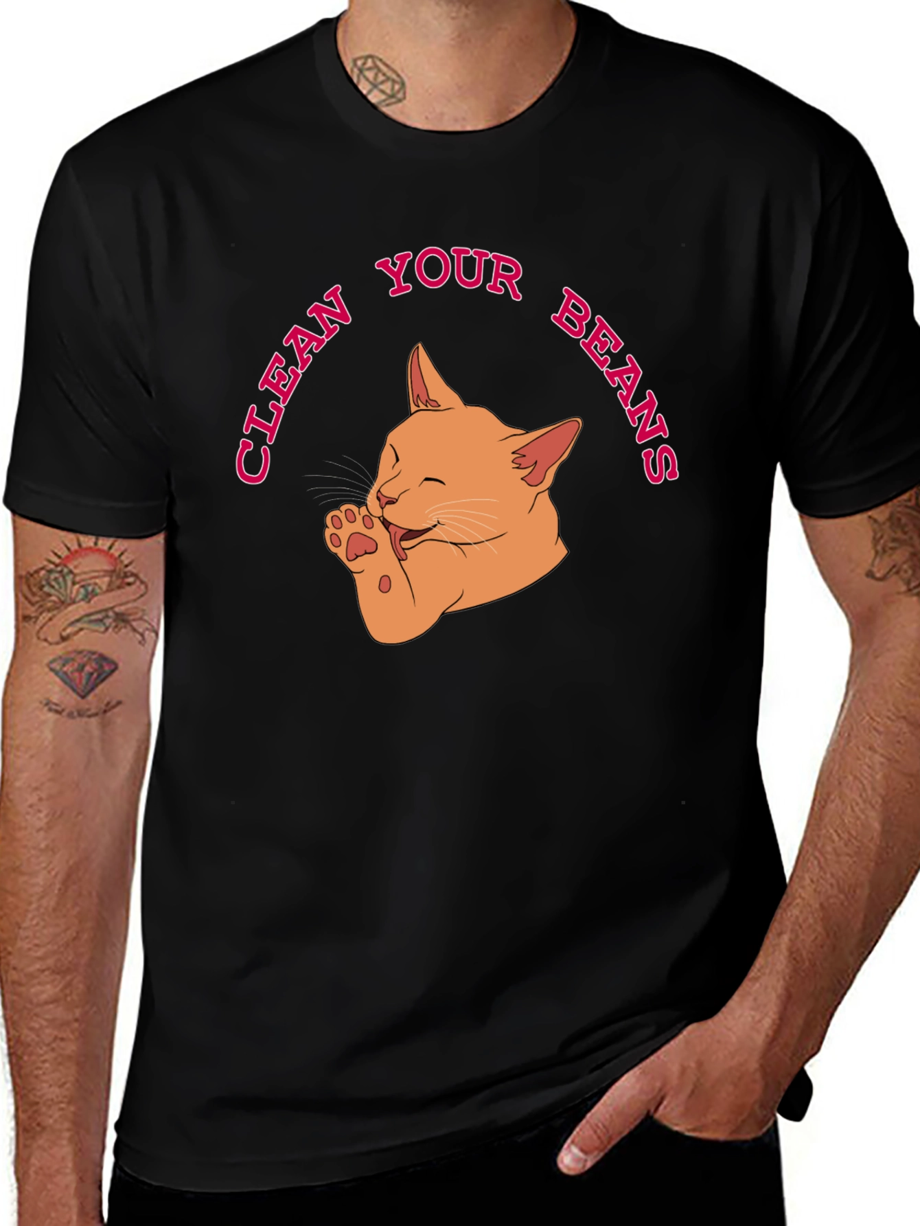 Clean Your Beans T-Shirt - Cute Cat Graphic Tee