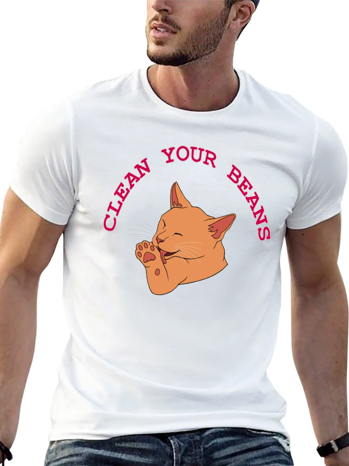 Clean Your Beans T-Shirt - Cute Cat Graphic Tee