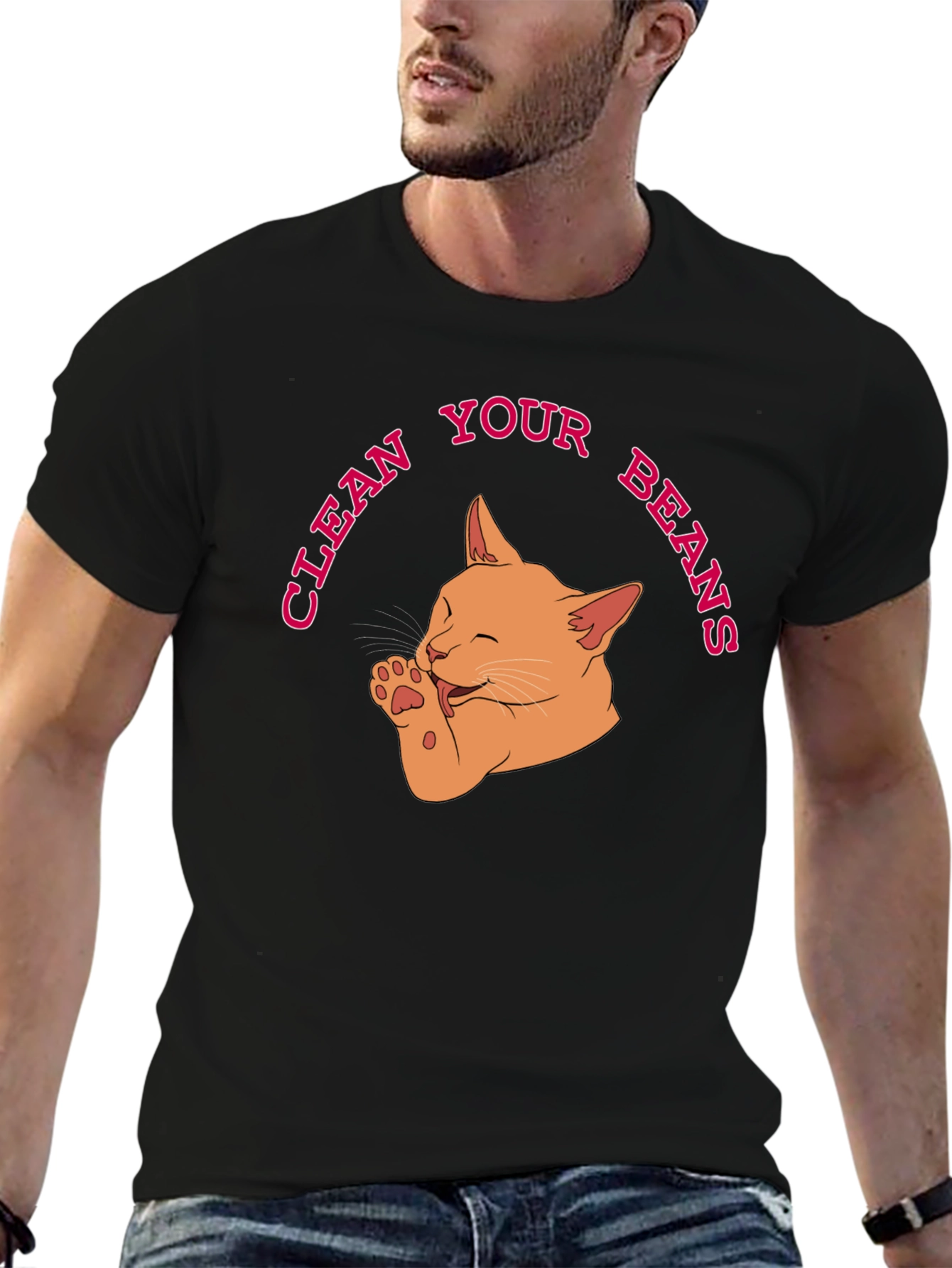 Clean Your Beans T-Shirt - Cute Cat Graphic Tee