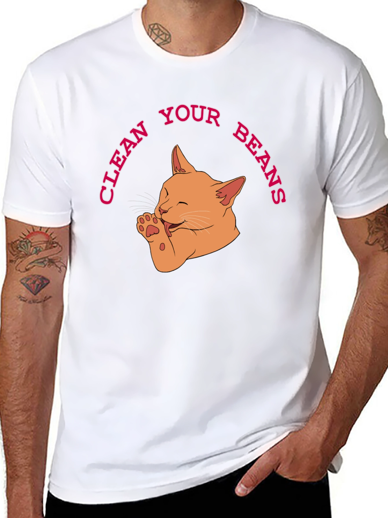 Clean Your Beans T-Shirt - Cute Cat Graphic Tee