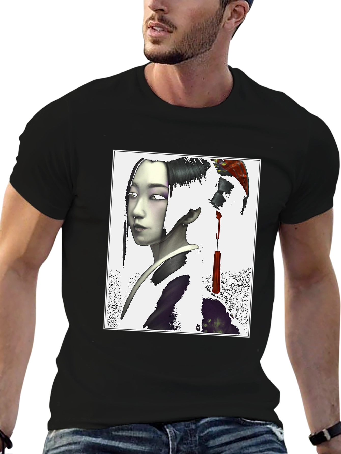Geisha Graphic Print Black T-Shirt