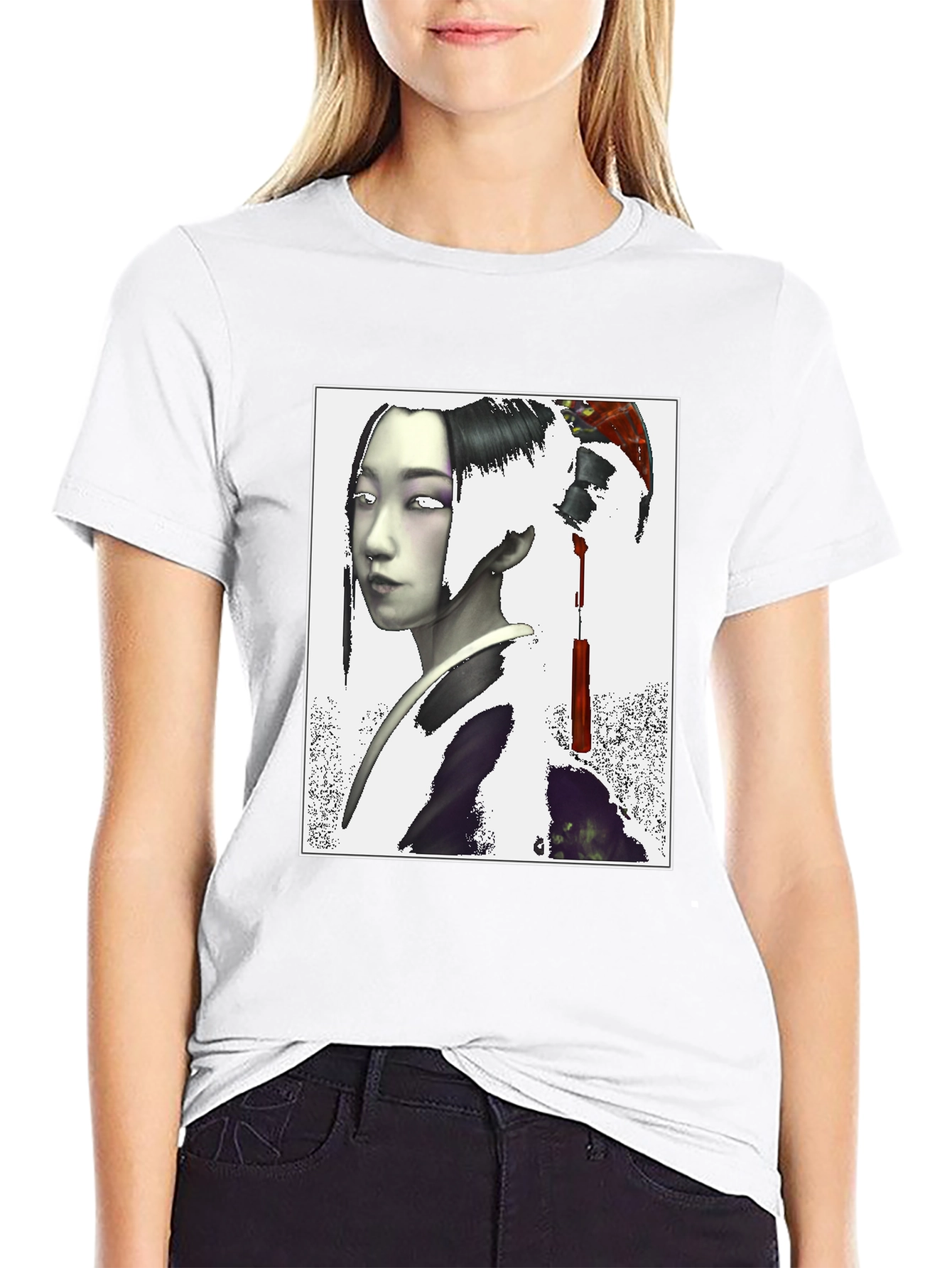 Geisha Graphic Print Black T-Shirt