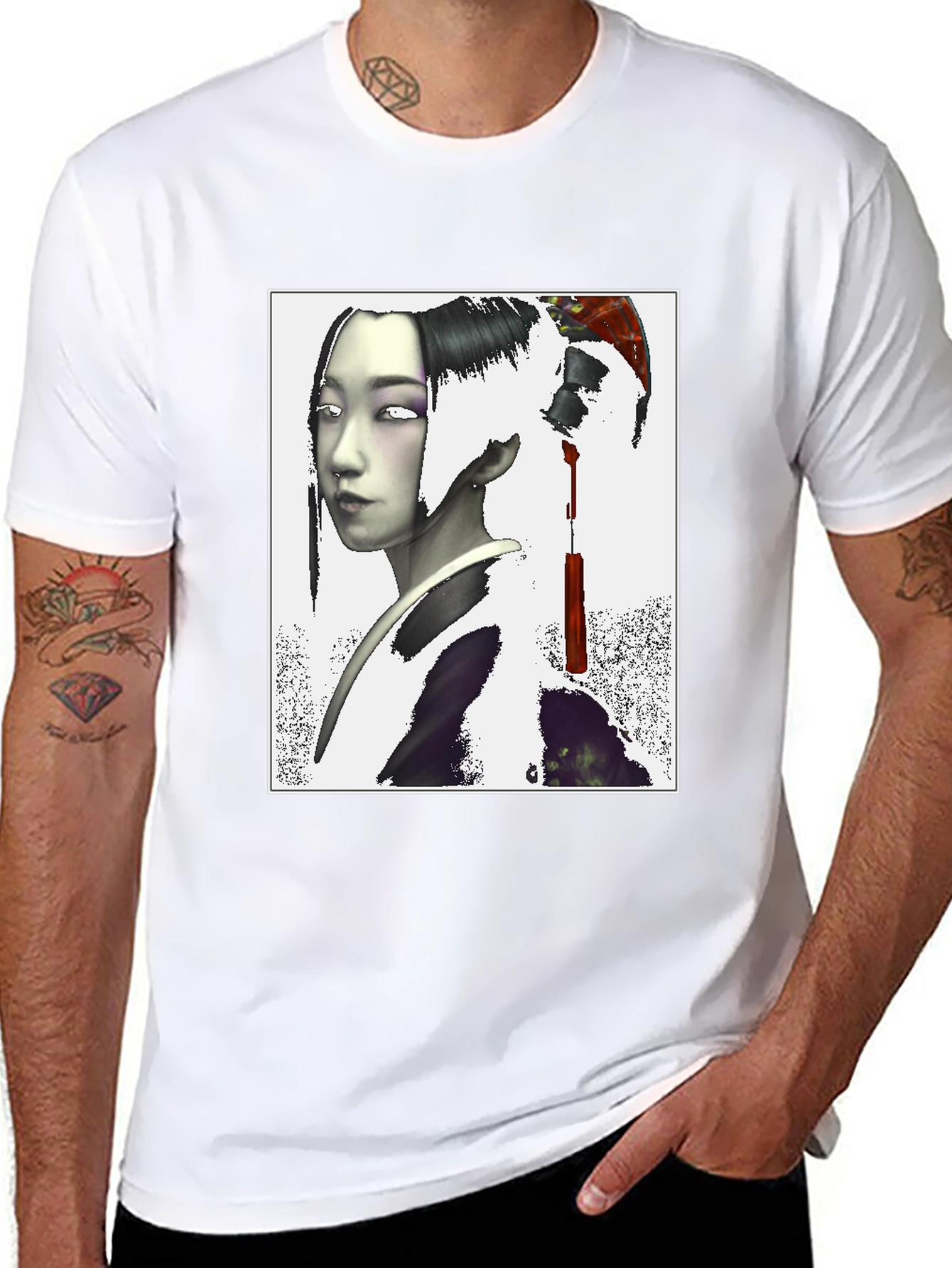 Geisha Graphic Print Black T-Shirt