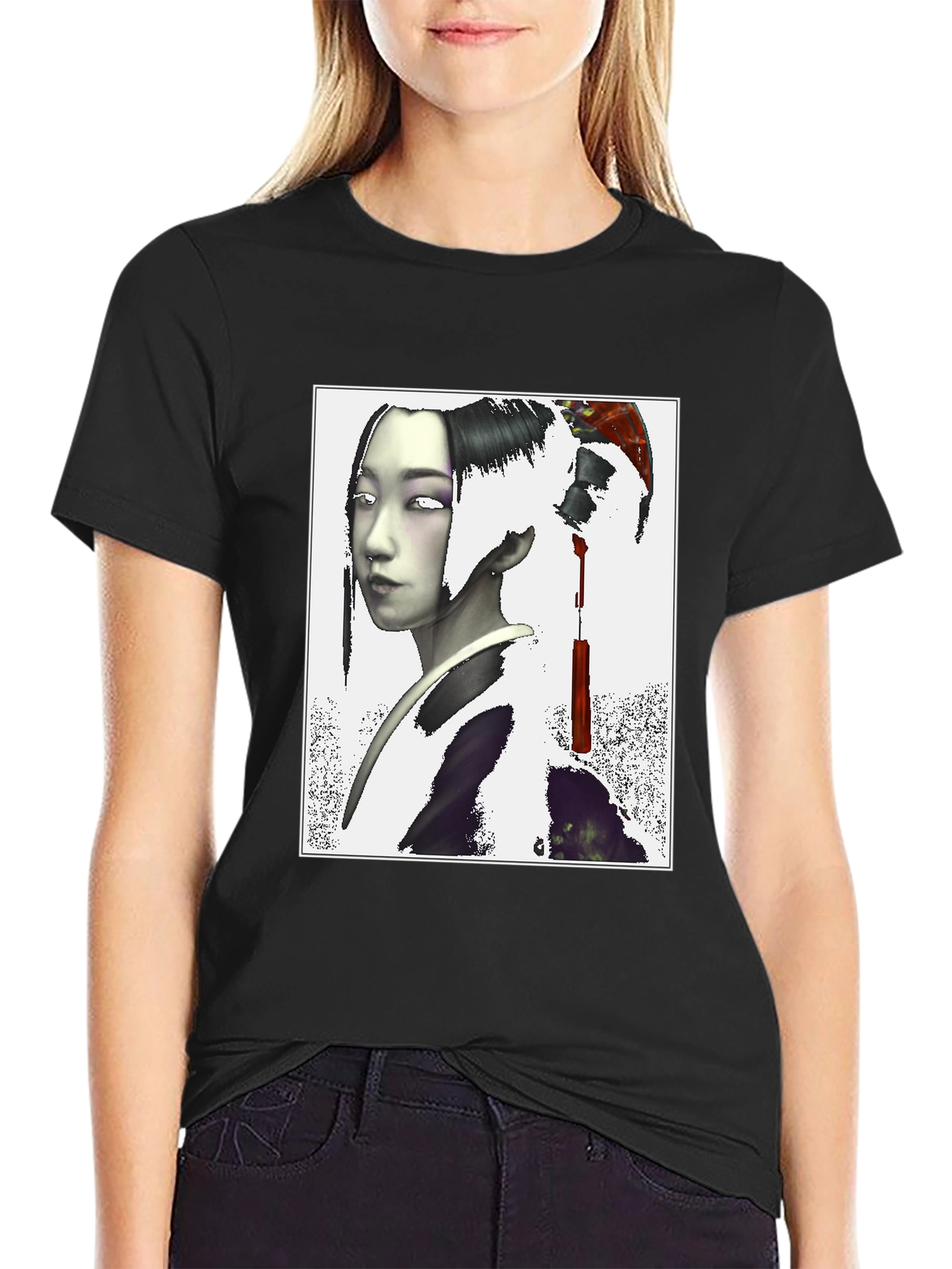 Geisha Graphic Print Black T-Shirt