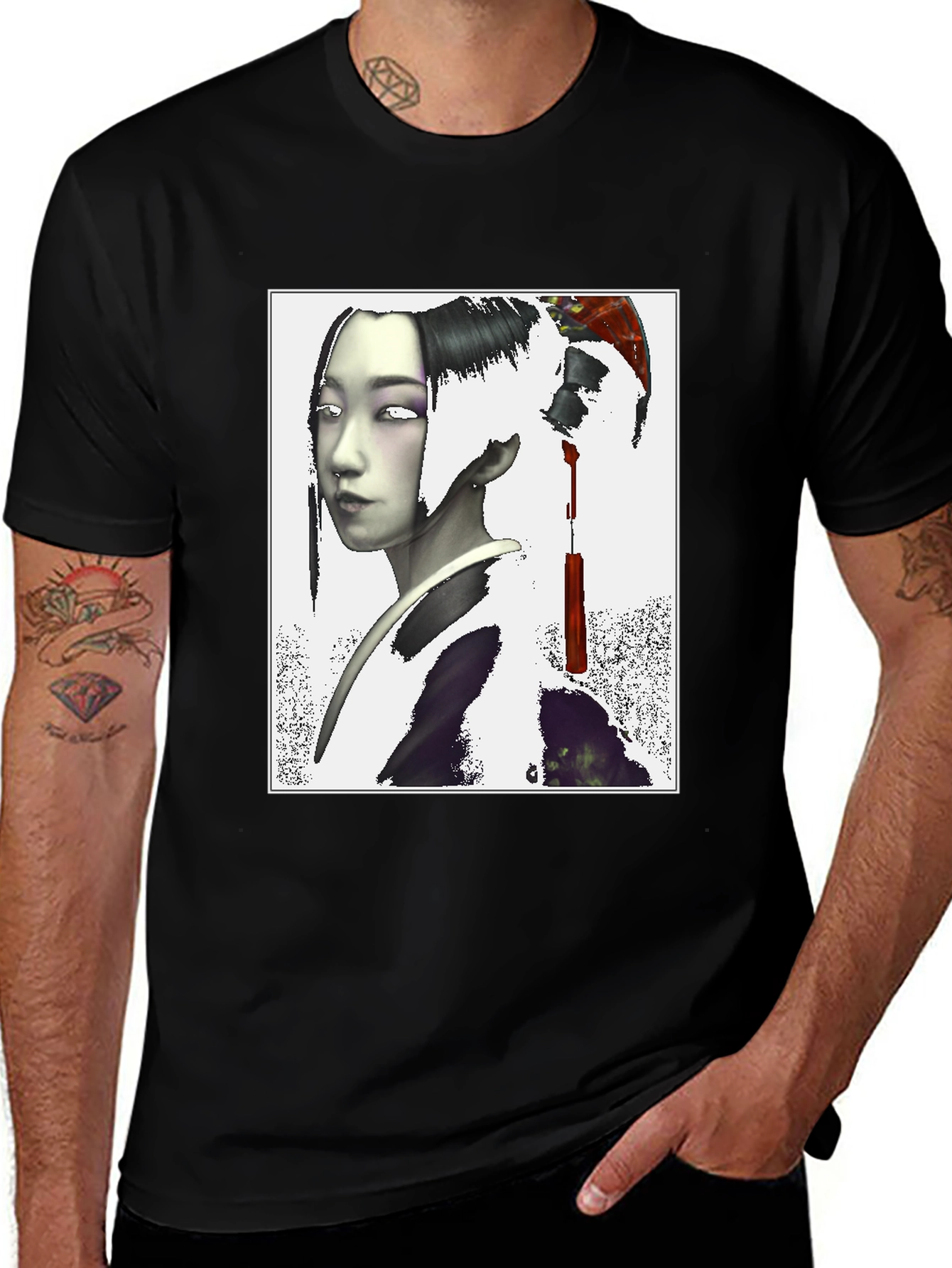 Geisha Graphic Print Black T-Shirt