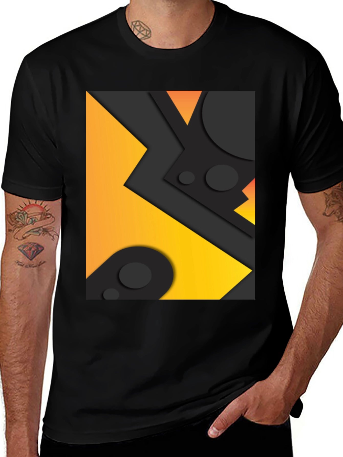 Geometric Abstract Graphic Tee - Black