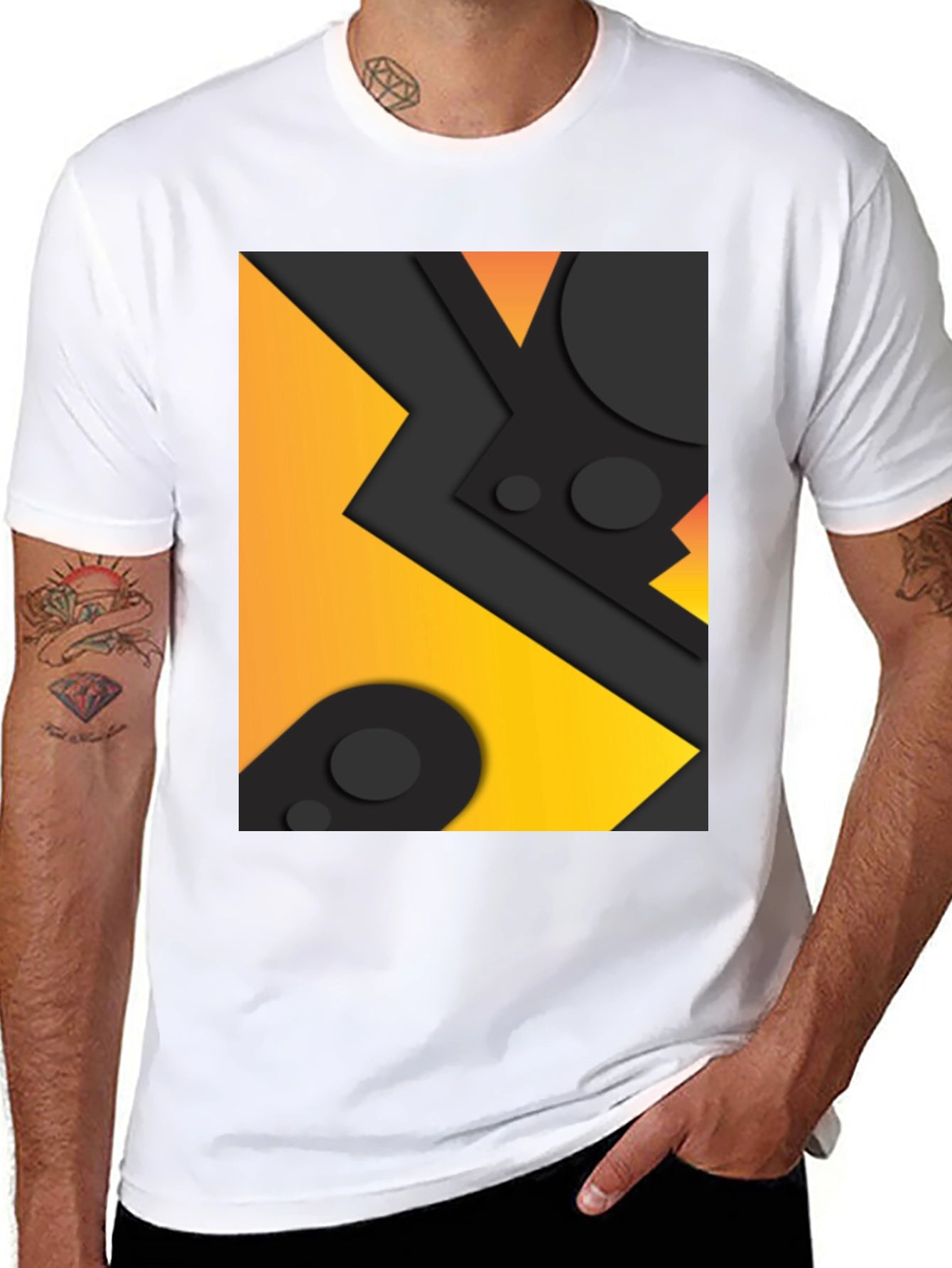 Geometric Abstract Graphic Tee - Black