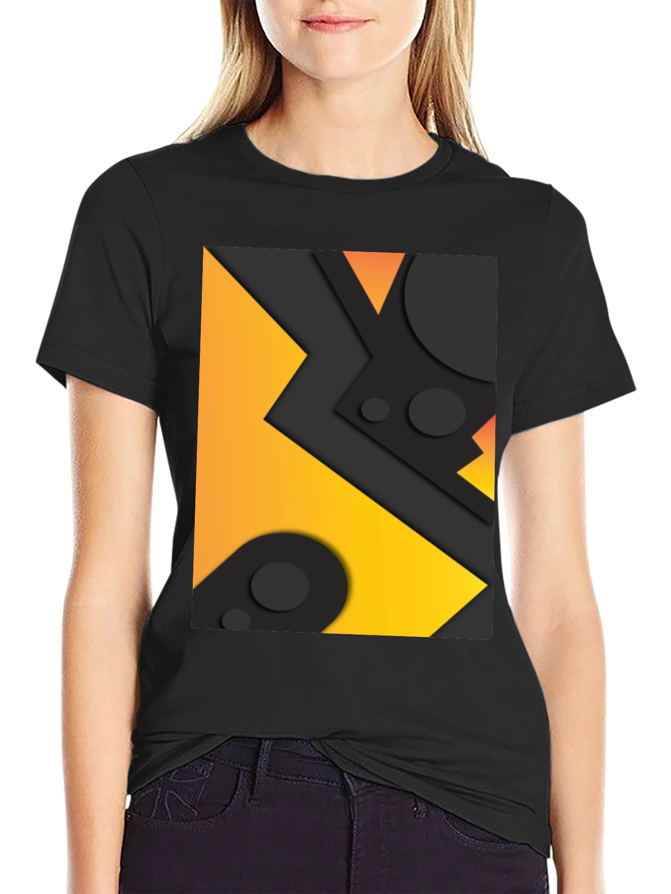 Geometric Abstract Graphic Tee - Black