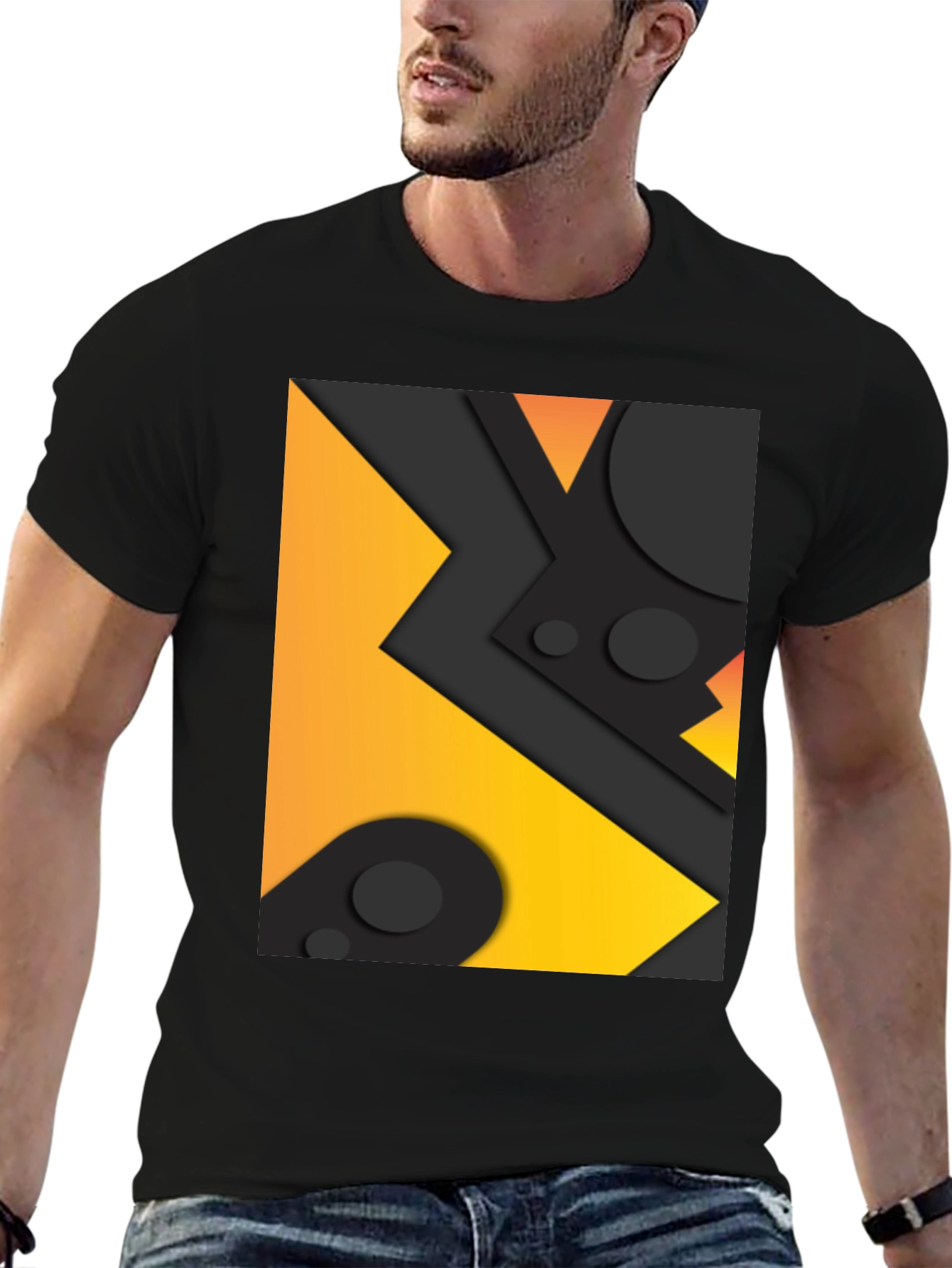 Geometric Abstract Graphic Tee - Black