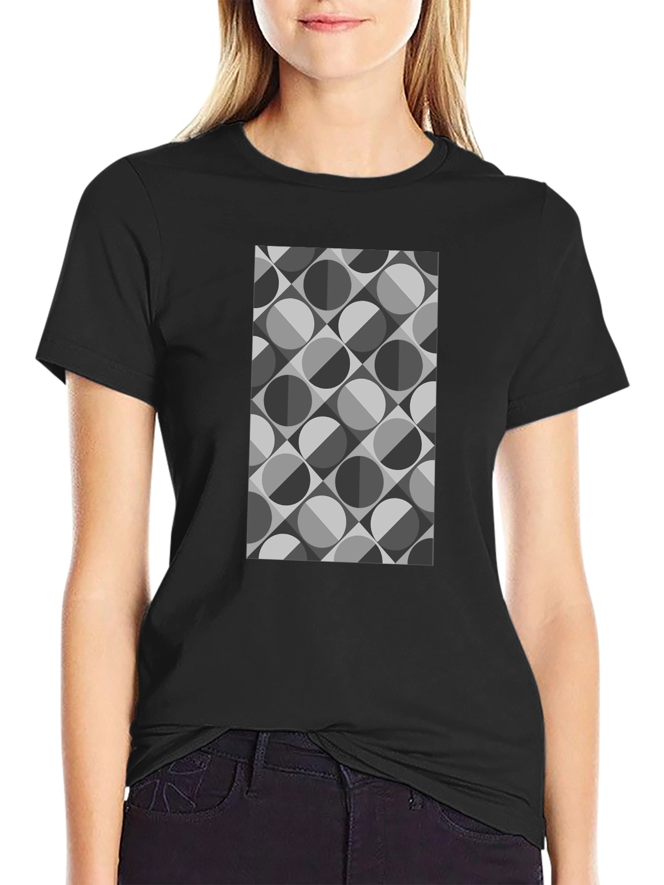 Geometric Retro Pattern Black T-Shirt