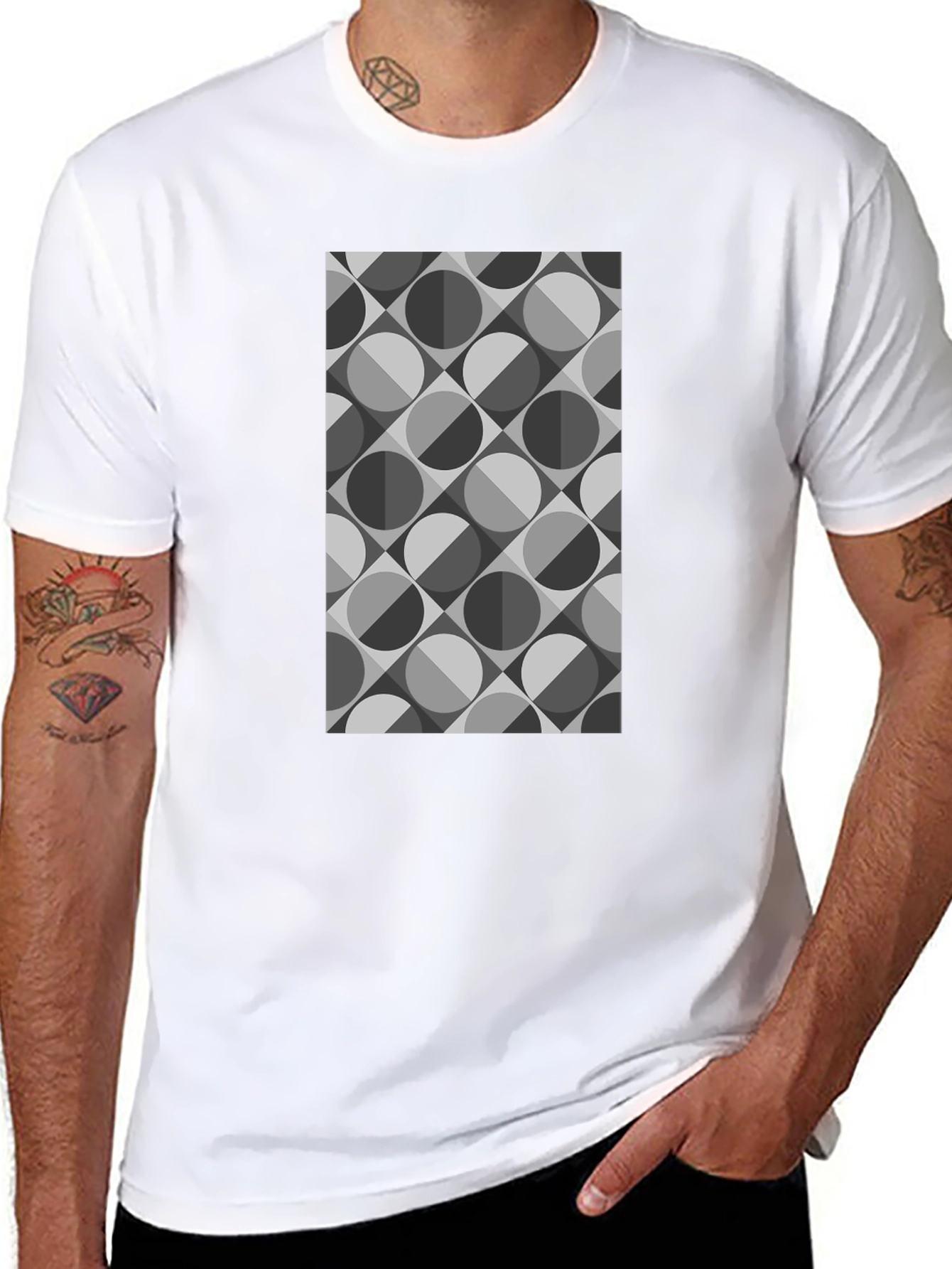 Geometric Retro Pattern Black T-Shirt