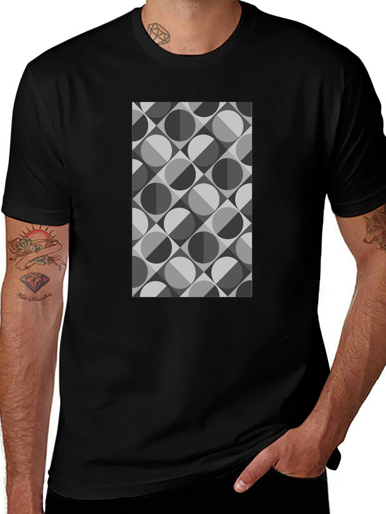 Geometric Retro Pattern Black T-Shirt