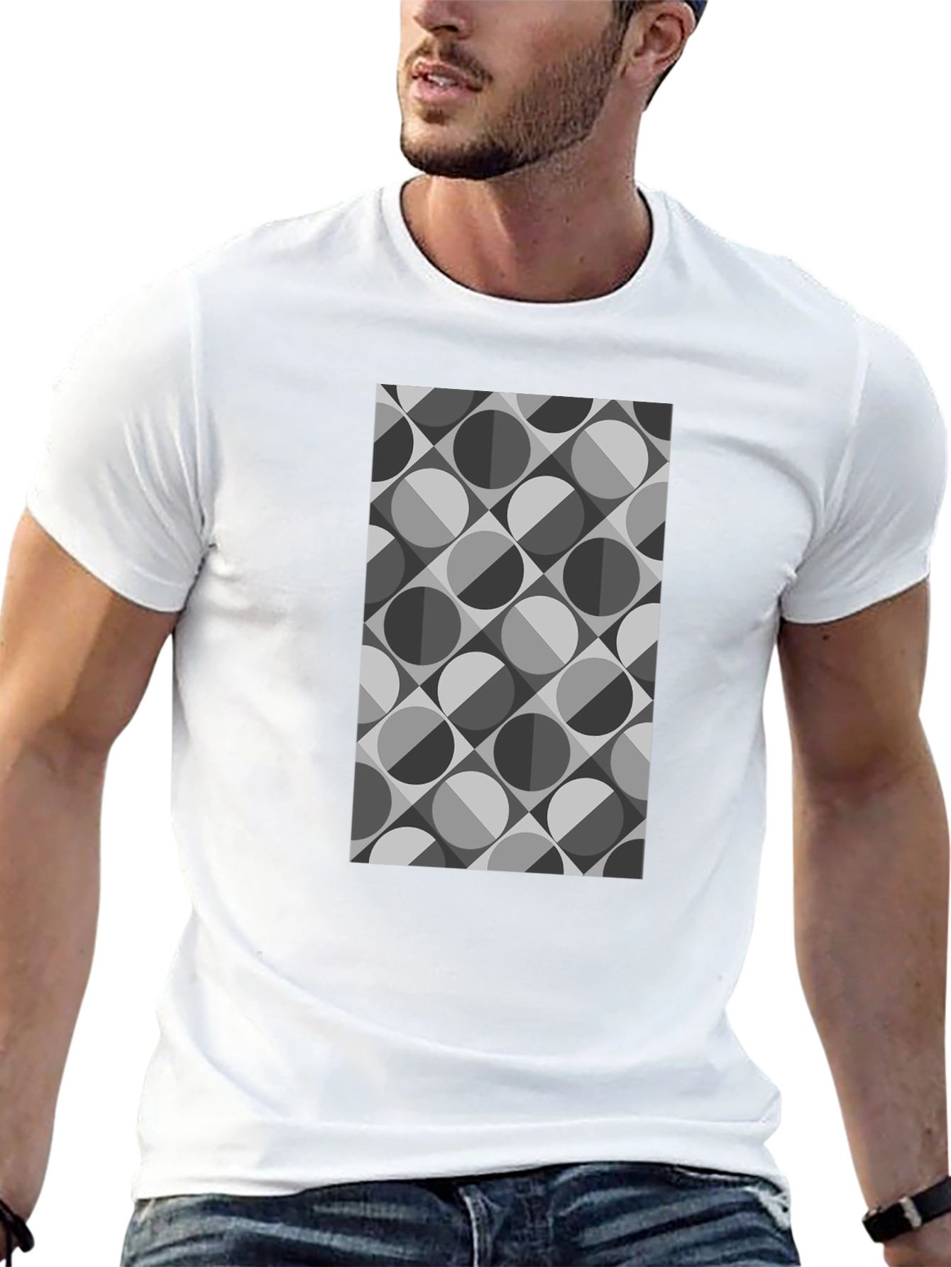 Geometric Retro Pattern Black T-Shirt