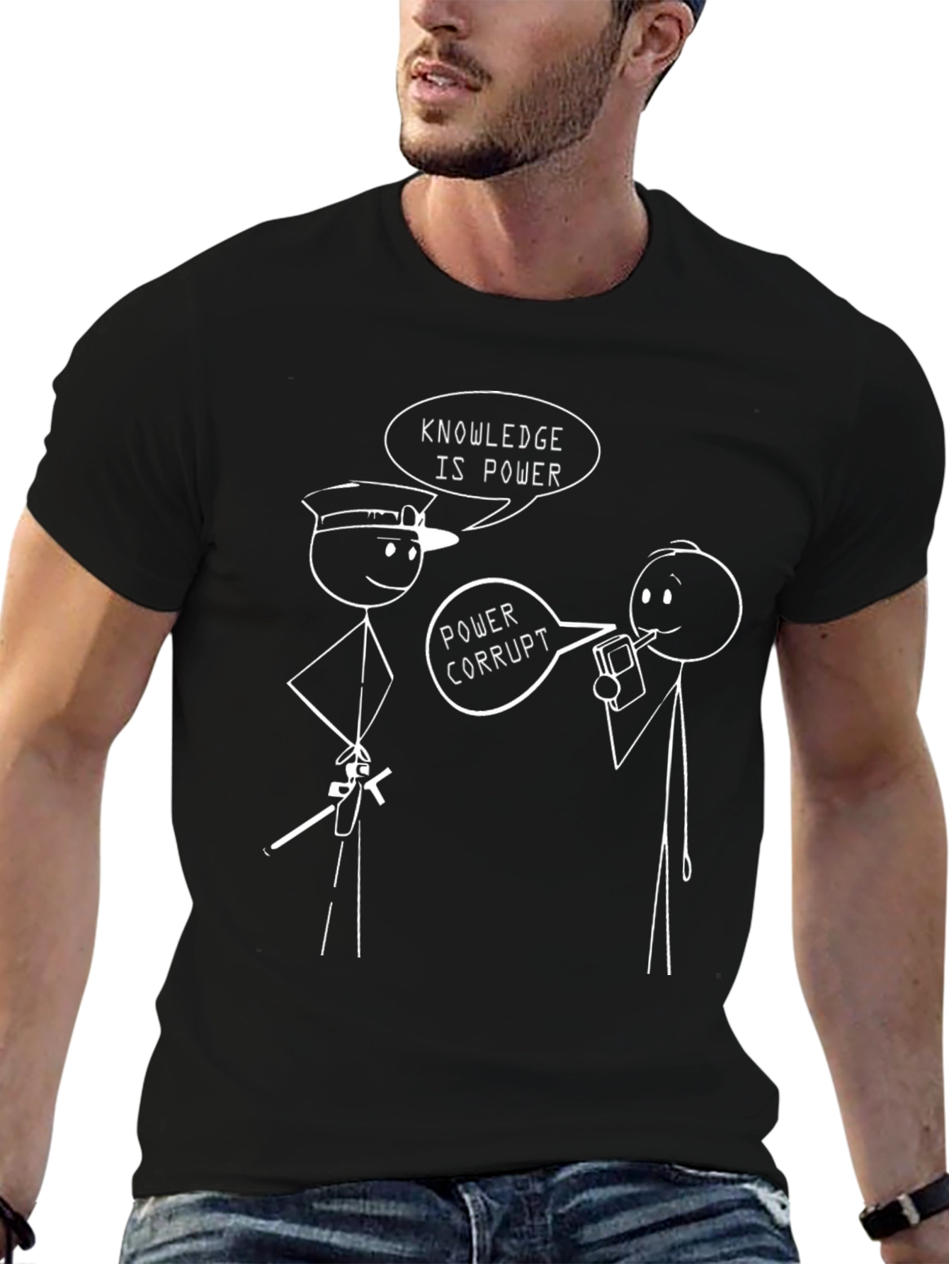 Funny Stick Figure T-Shirt - Knowledge is Power