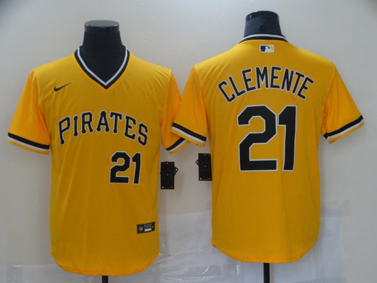 Men's Pittsburgh Pirates Roberto Clemente #21 Yellow Replica Baseball Jerseys