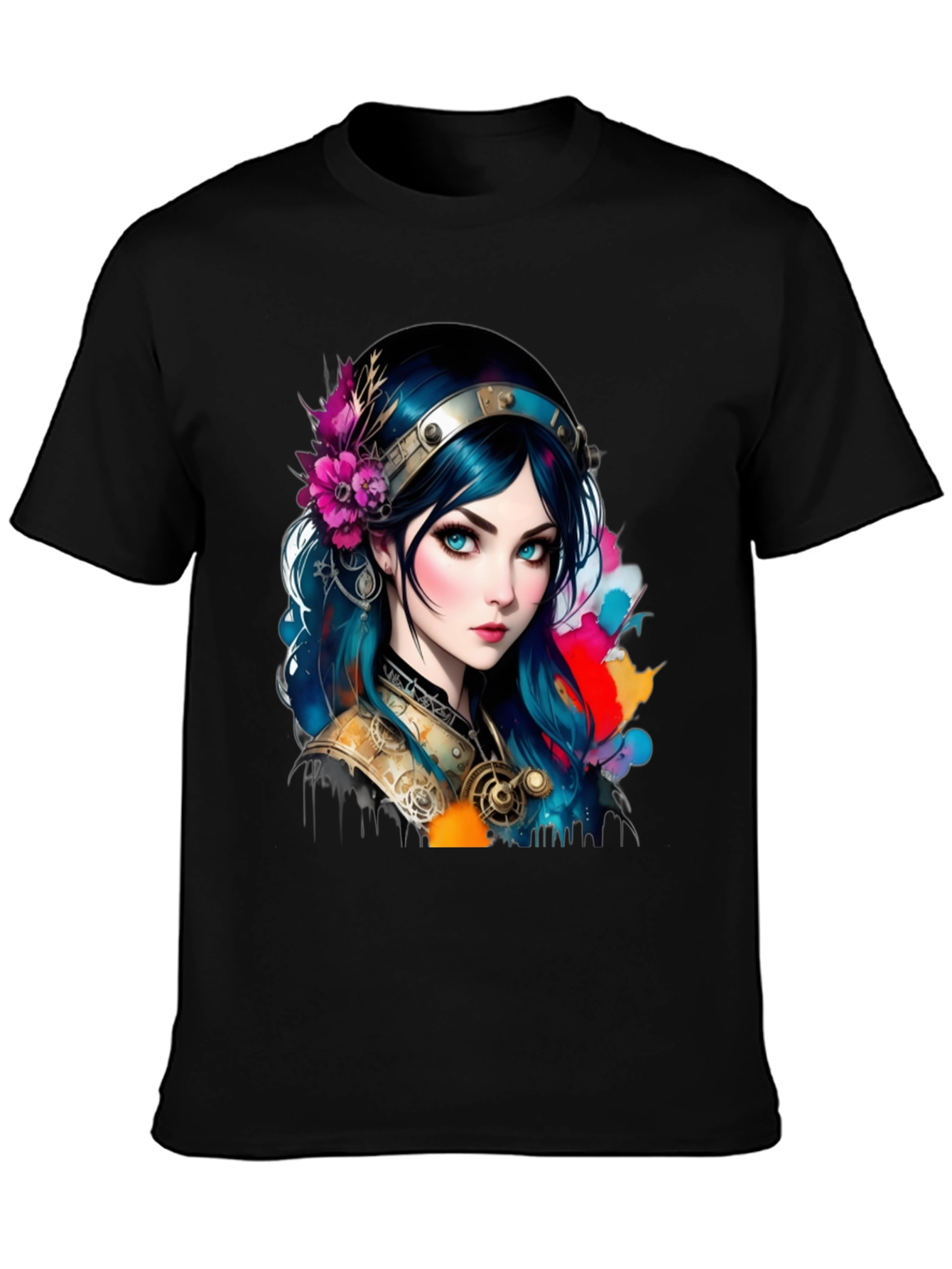 Fantasy Girl Graphic Tee - Artistic Design Black T-Shirt