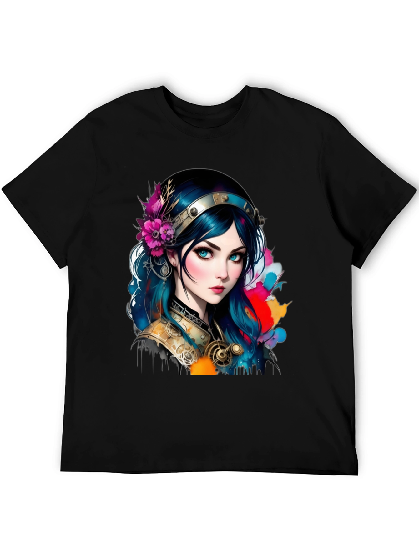 Fantasy Girl Graphic Tee - Artistic Design Black T-Shirt