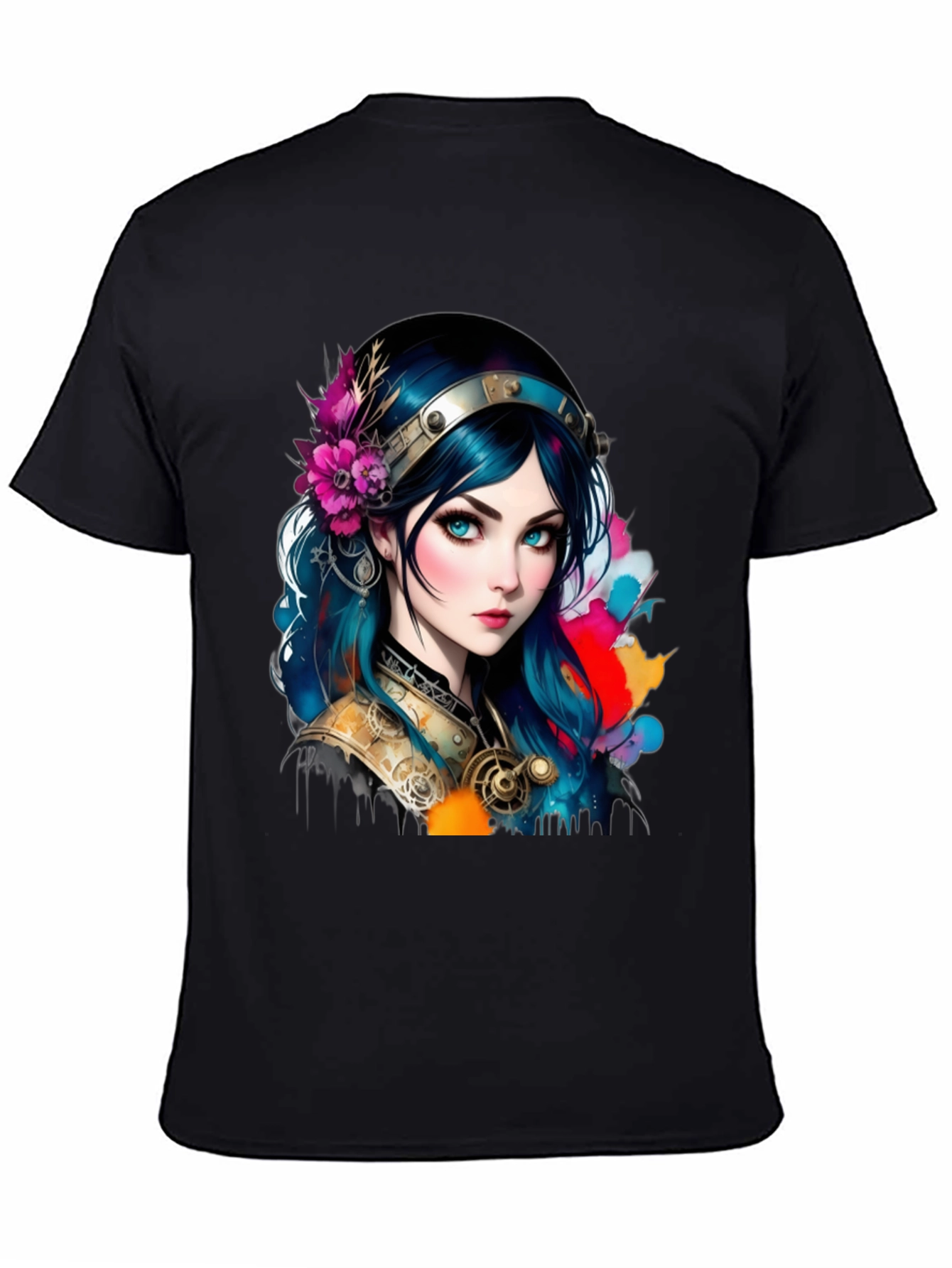 Fantasy Girl Graphic Tee - Artistic Design Black T-Shirt