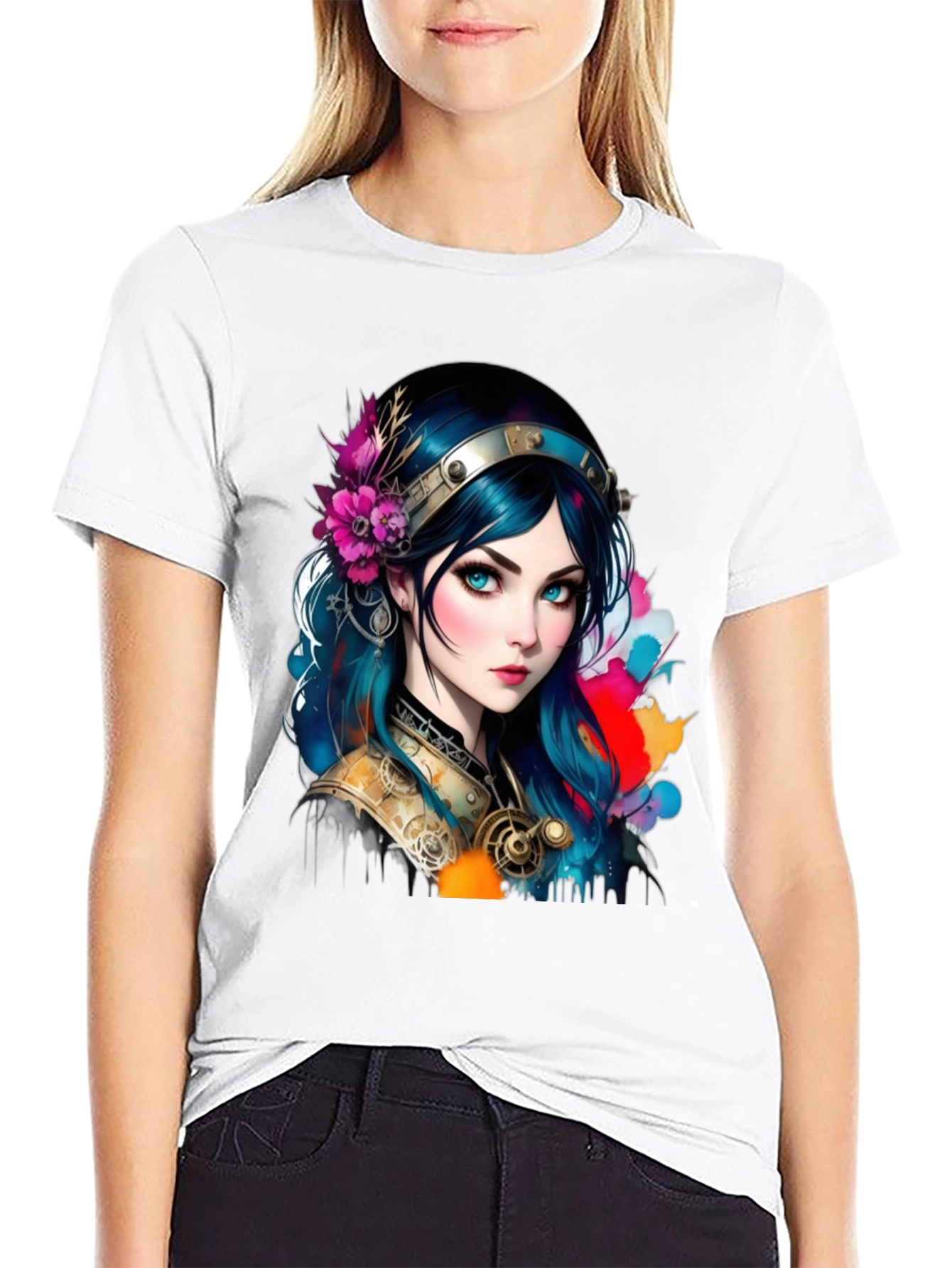 Fantasy Girl Graphic Tee - Artistic Design Black T-Shirt