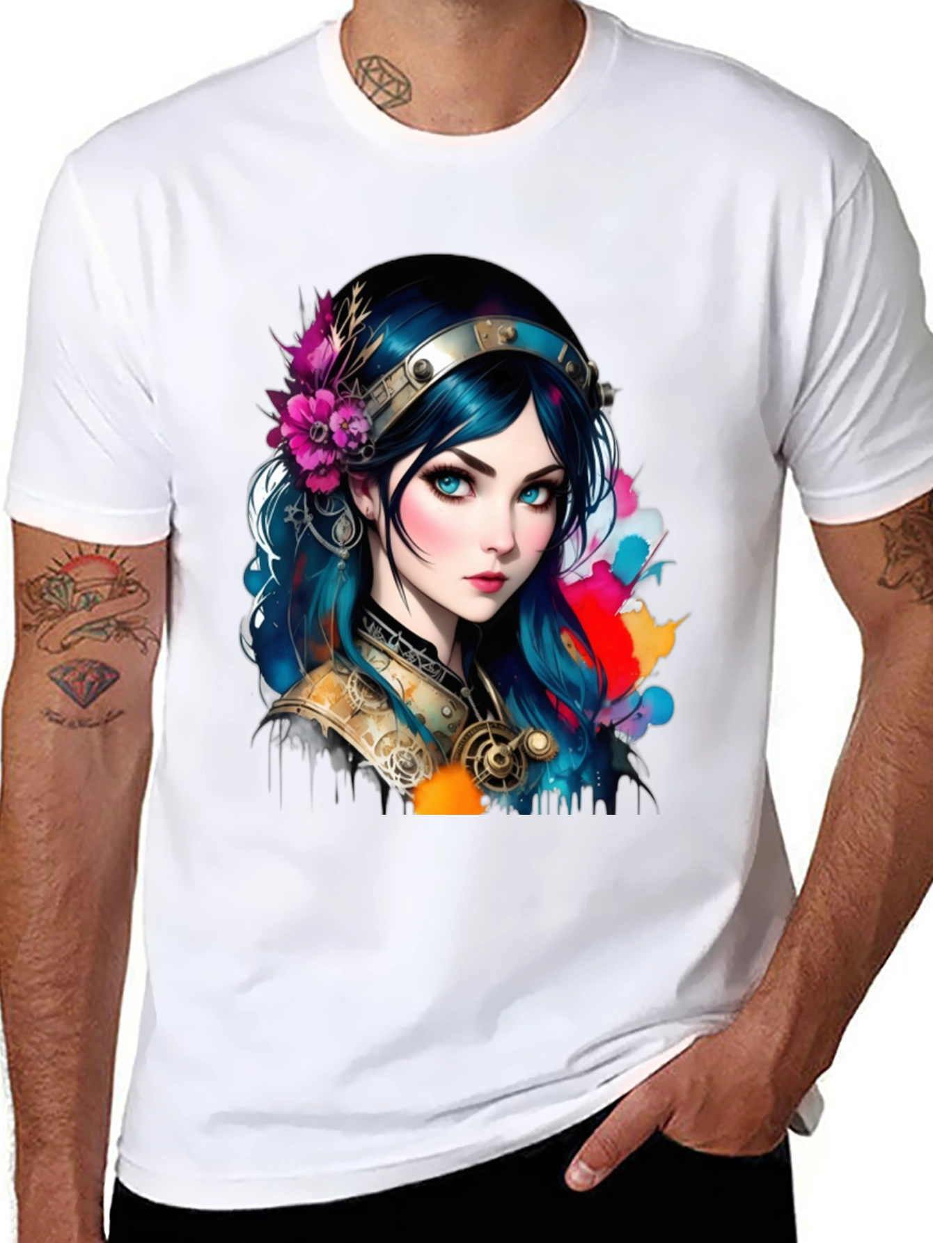 Fantasy Girl Graphic Tee - Artistic Design Black T-Shirt