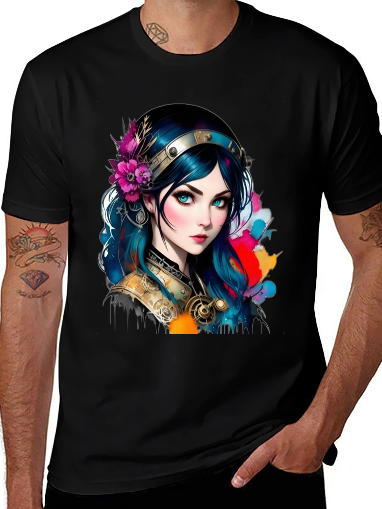 Fantasy Girl Graphic Tee - Artistic Design Black T-Shirt